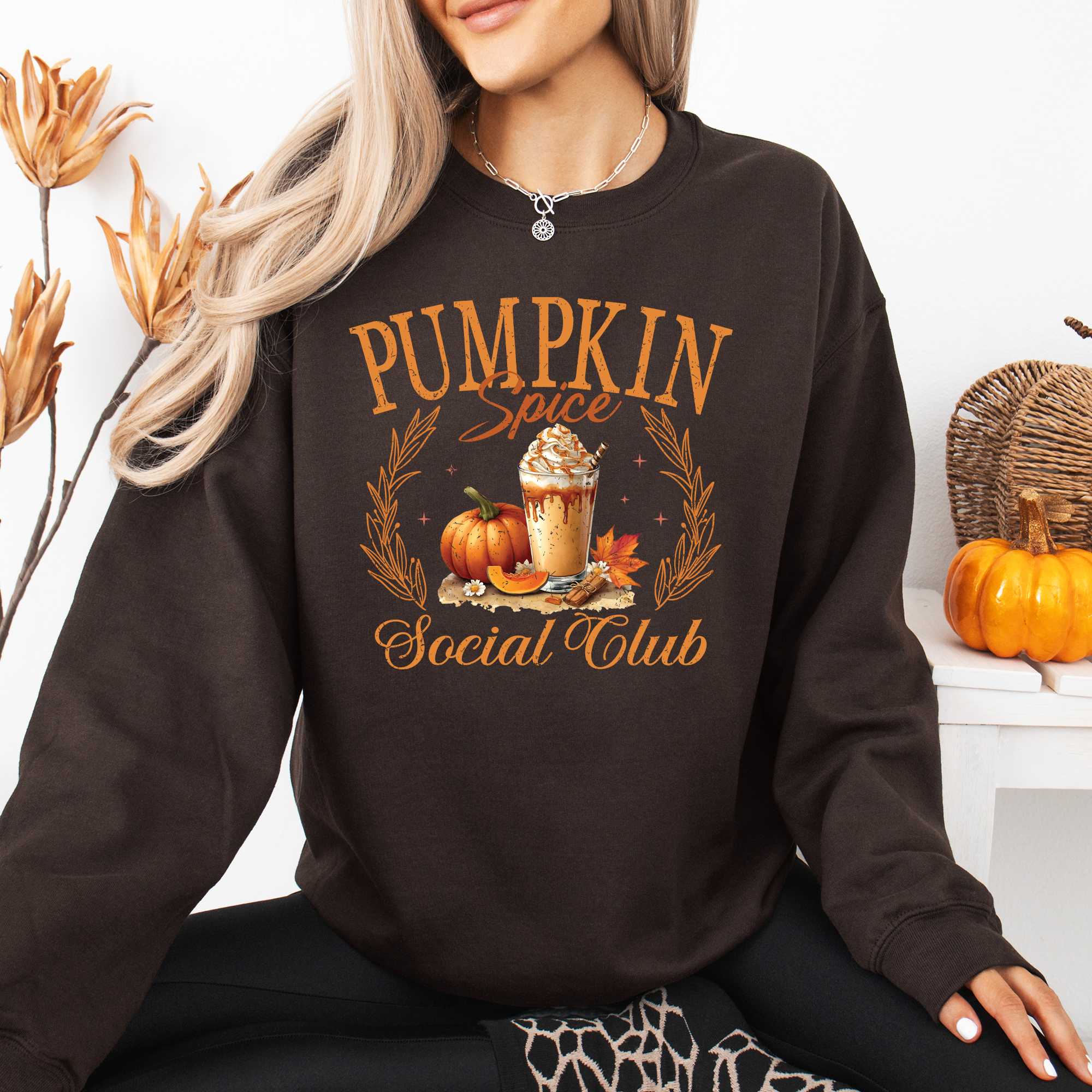 Pumpkin Spice Social Club Autumn Floral Sunflower Edition Cozy Warm Seasonal Vibes Autumn Harvest Celebration Sweatshirt