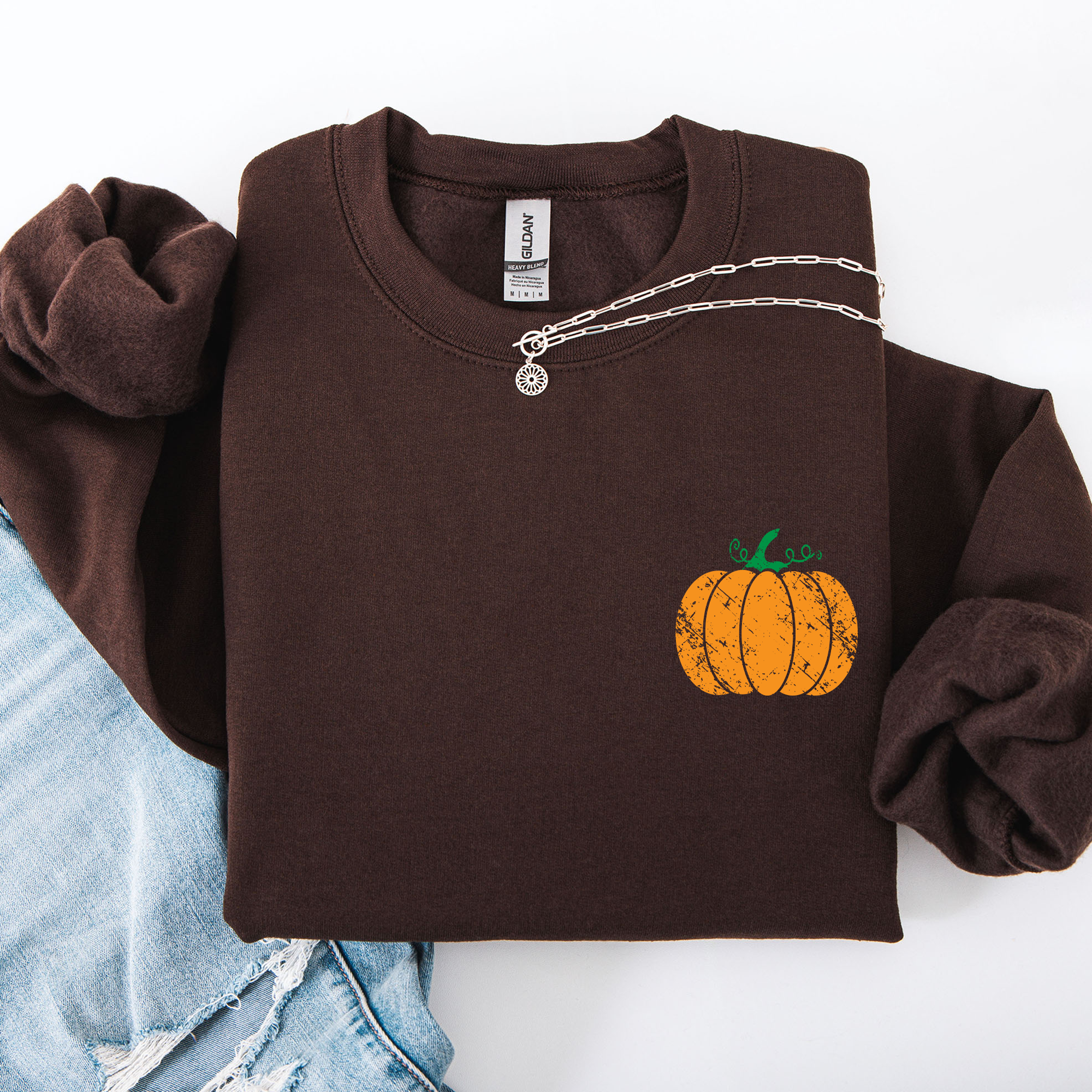 Pumpkin Halloween Fall Autumn Pocket Cozy Floral Sunflower Autumnal Design Sweatshirt