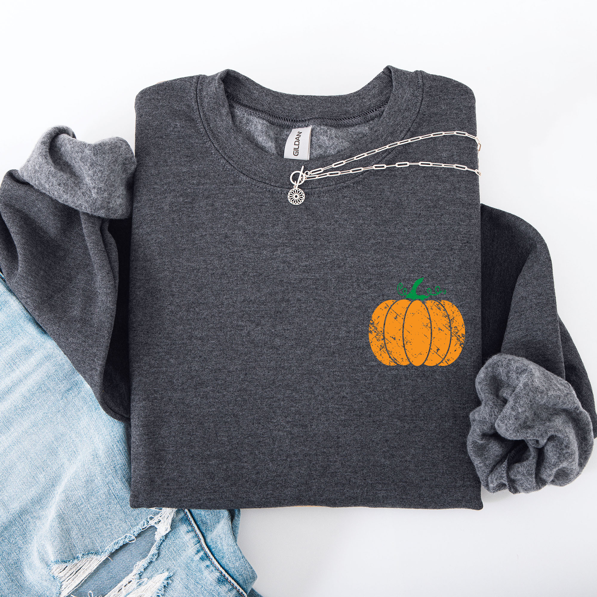 Pumpkin Halloween Fall Autumn Pocket Cozy Floral Sunflower Autumnal Design Sweatshirt