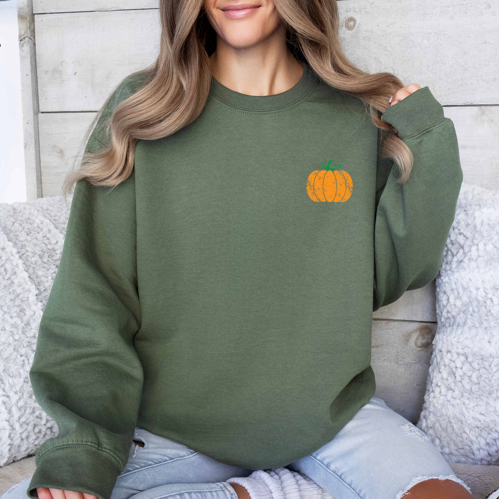 Pumpkin Halloween Fall Autumn Pocket Cozy Floral Sunflower Autumnal Design Sweatshirt