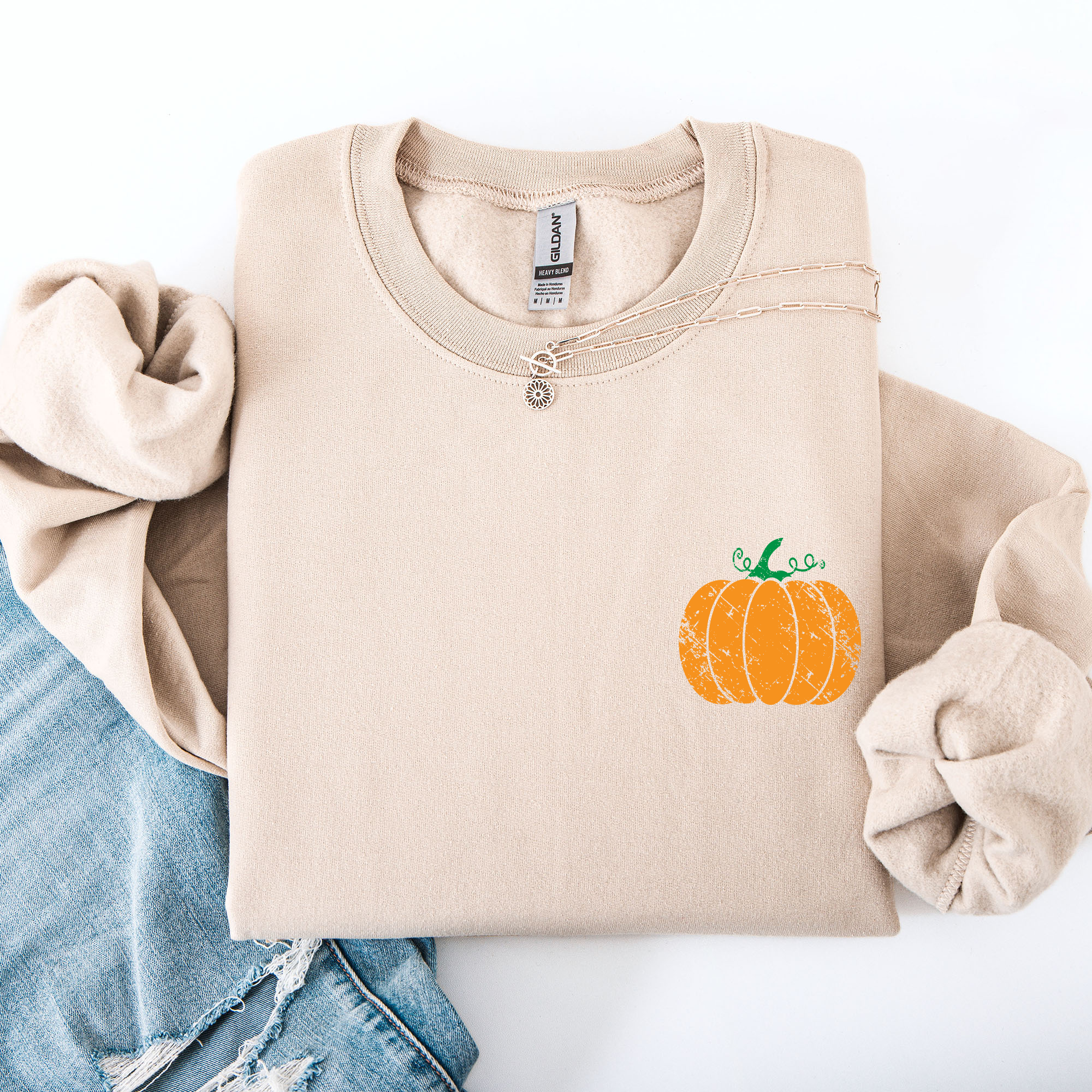 Pumpkin Halloween Fall Autumn Pocket Cozy Floral Sunflower Autumnal Design Sweatshirt