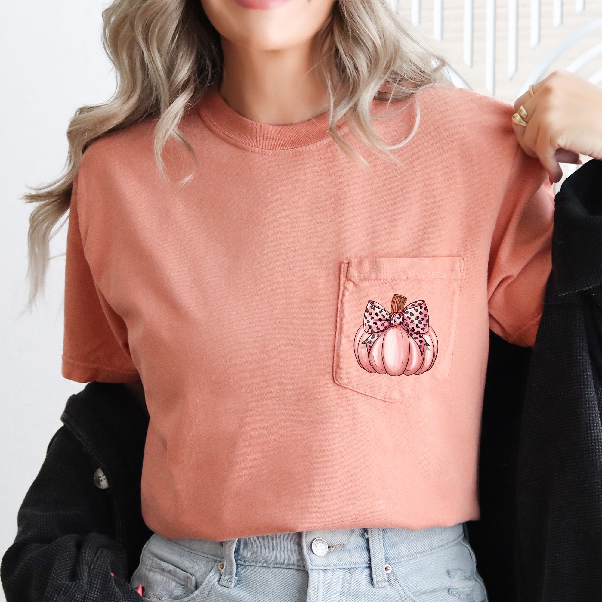 Pumpkin Leopard Print Bow Autumn Halloween Vintage Cozy Spirit Design Comfort Colors Tee