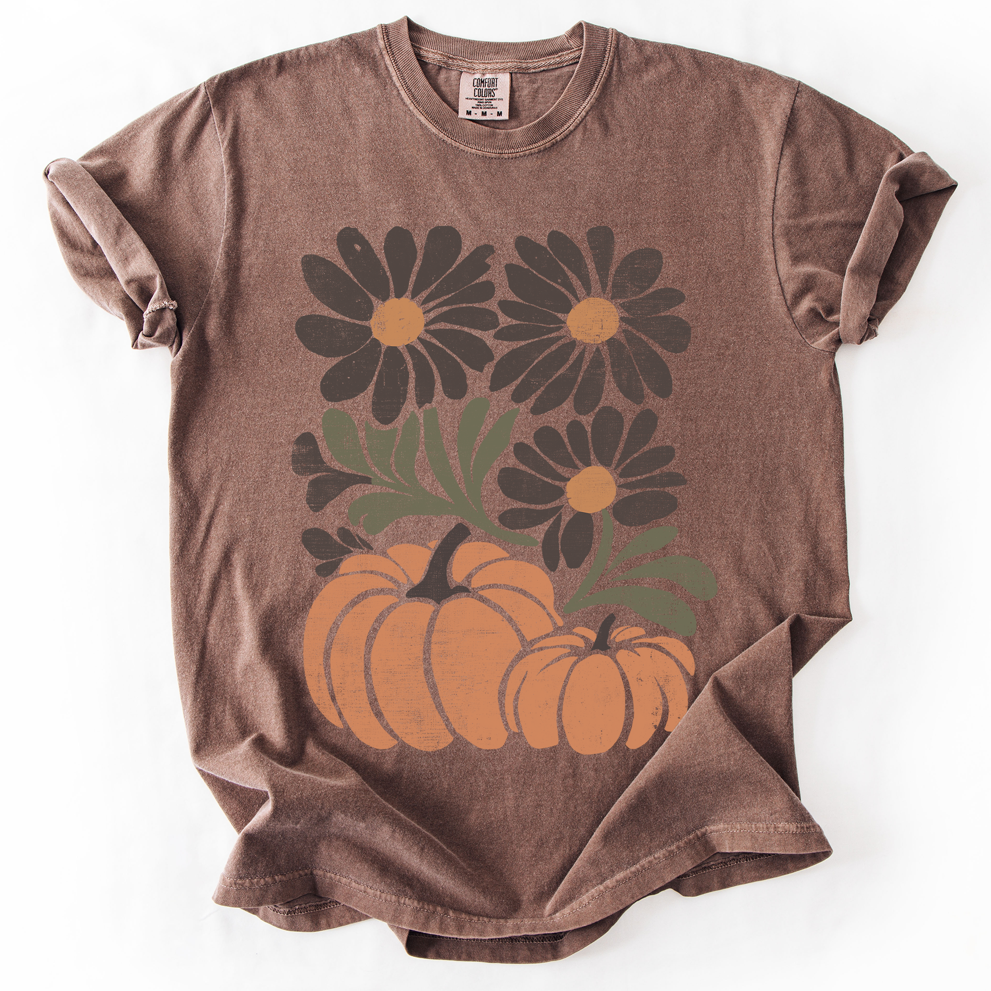 Pumpkins And Flowers Watercolor Allover Print Halloween Autumn Comfort Colors Tee