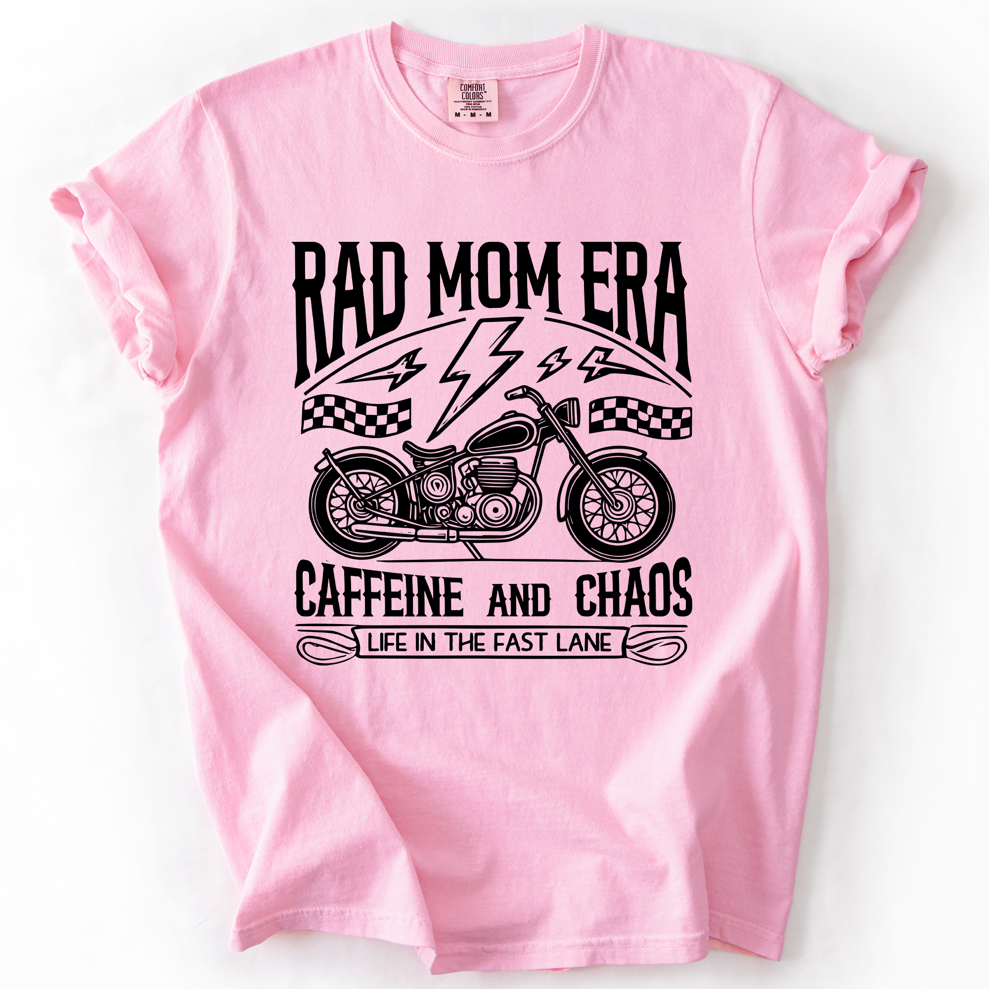 Rad Mom Era Caffeine and Chaos Sassy Mama Mother Real Life Supermom Everyday Hustle Coffee Loving Comfort Colors Tee