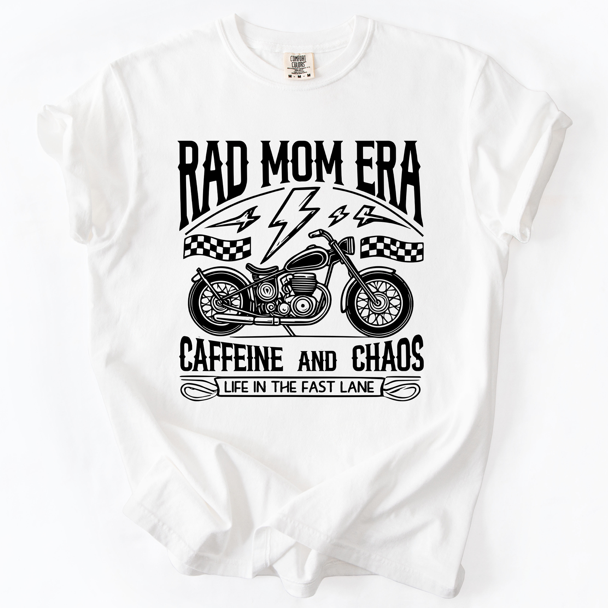 Rad Mom Era Caffeine and Chaos Sassy Mama Mother Real Life Supermom Everyday Hustle Coffee Loving Comfort Colors Tee