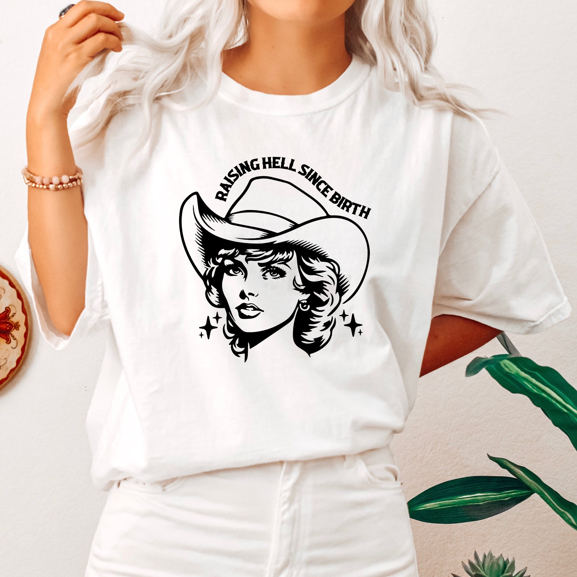 Raising Hell Since Birth Cowgirl Sassy Graphic Vintage Western Rodeo Edition Comfort Colors Tee