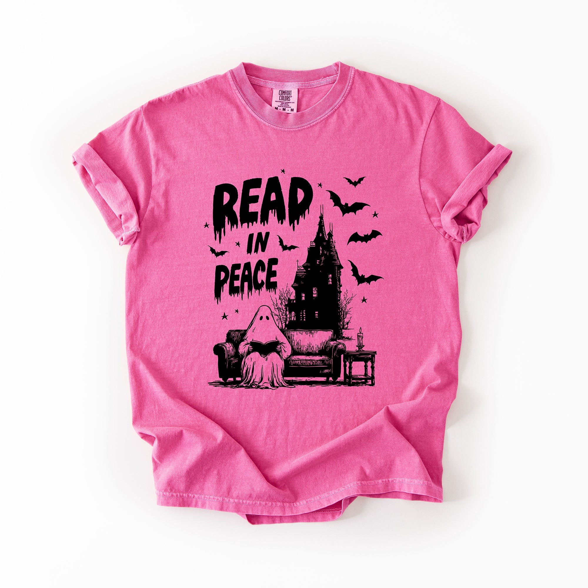 Read In Peace Ghost Haunted Halloween Spooky Bookish Library BookTok Comfort Colors Tee