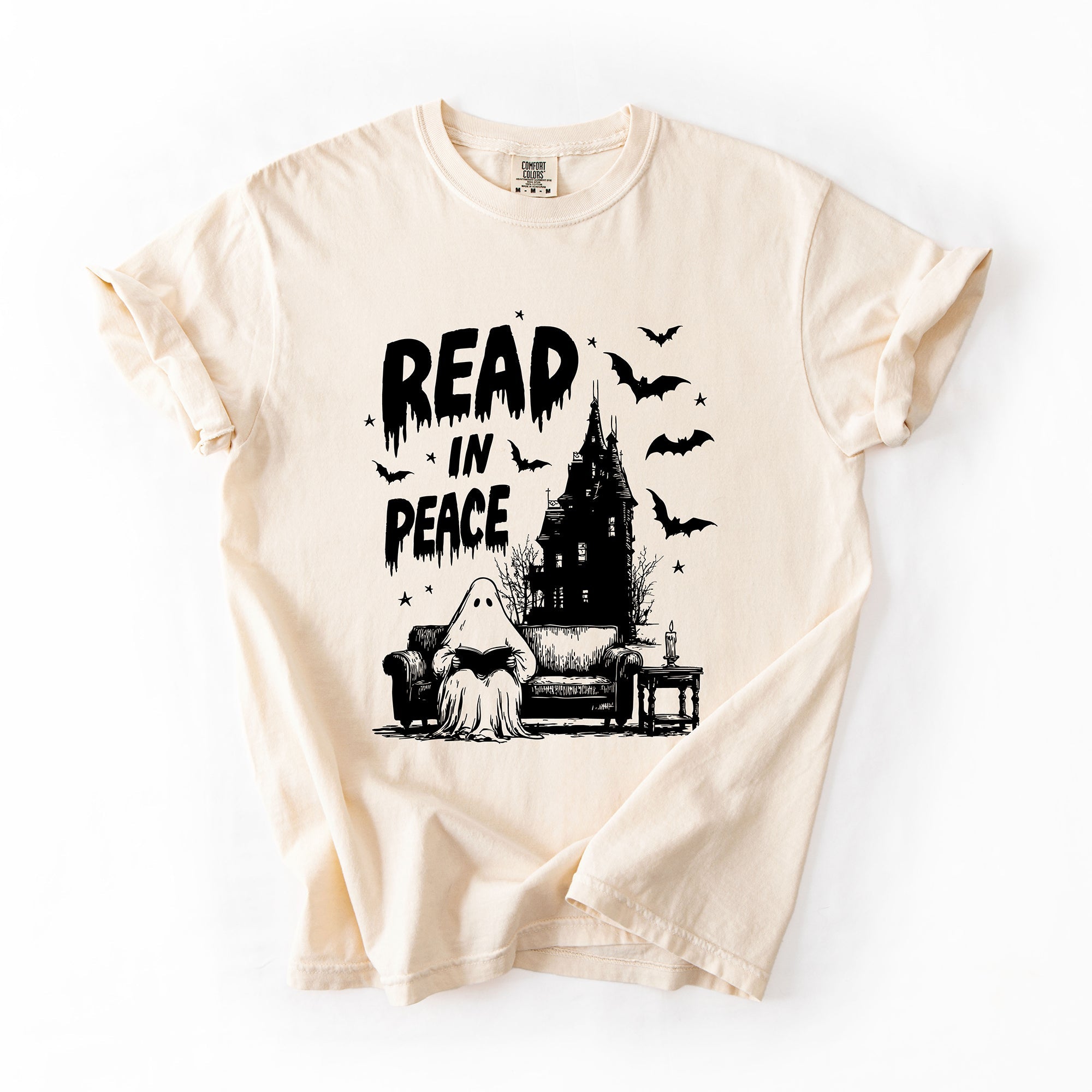 Read In Peace Ghost Haunted Halloween Spooky Bookish Library BookTok Comfort Colors Tee