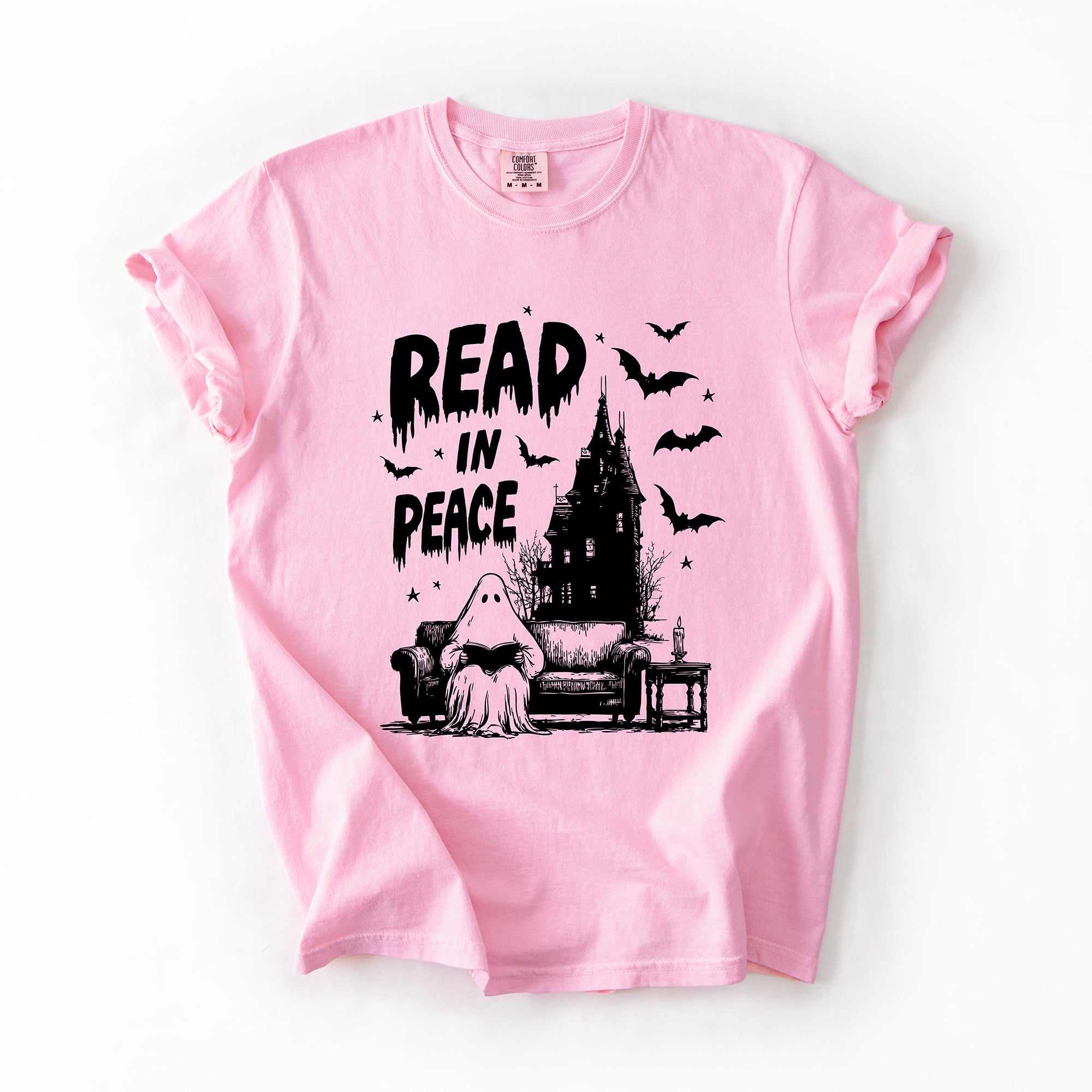 Read In Peace Ghost Haunted Halloween Spooky Bookish Library BookTok Comfort Colors Tee