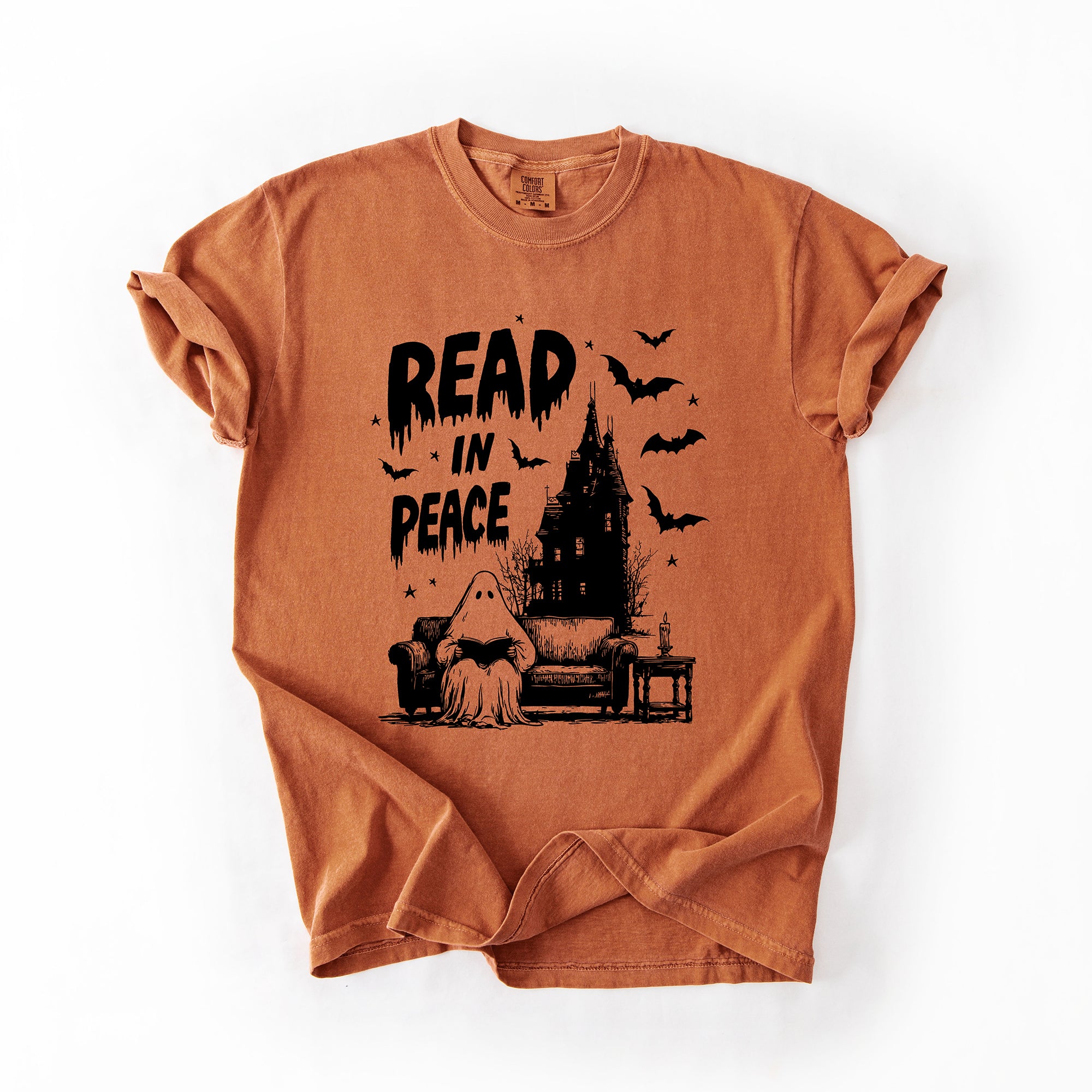 Read In Peace Ghost Haunted Halloween Spooky Bookish Library BookTok Comfort Colors Tee