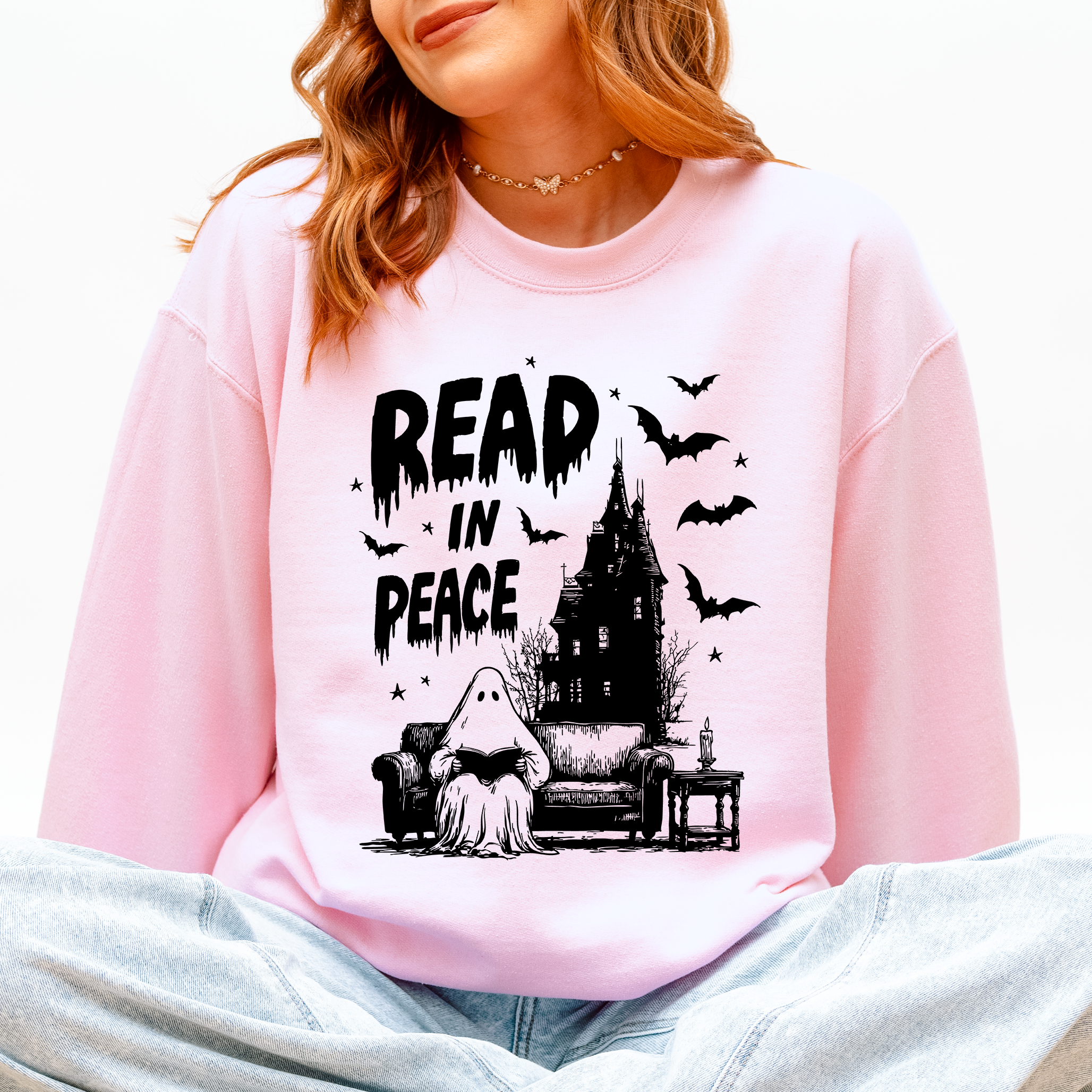 Read In Peace Ghost Haunted Halloween Spooky Bookish Library Booktok Graphic Sweatshirt