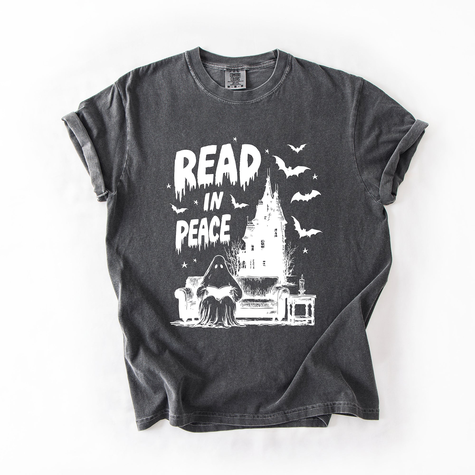 Read In Peace Ghost Haunted Halloween Spooky Bookish Library BookTok Comfort Colors Tee