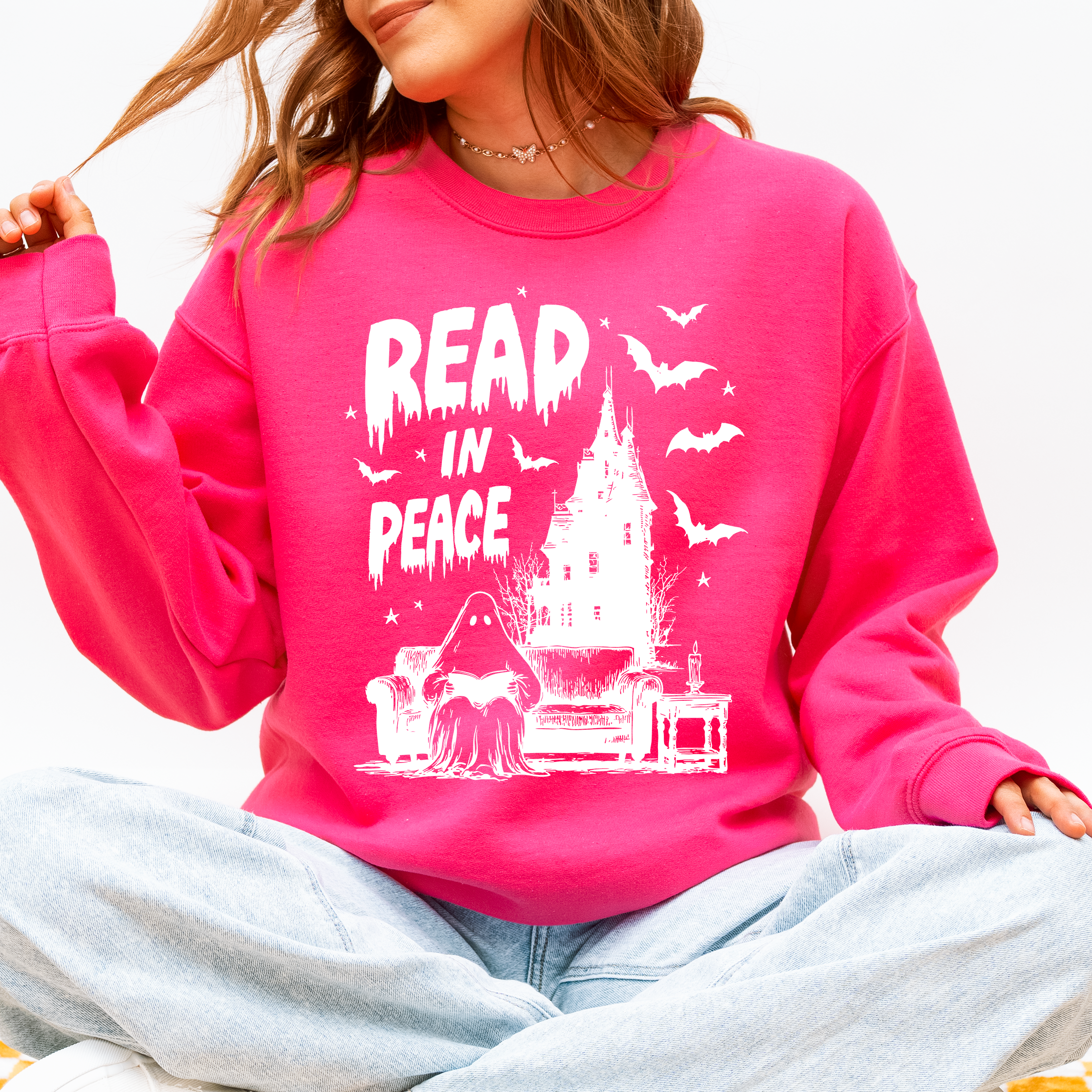 Read In Peace Ghost Haunted Halloween Spooky Bookish Library Booktok Graphic Sweatshirt