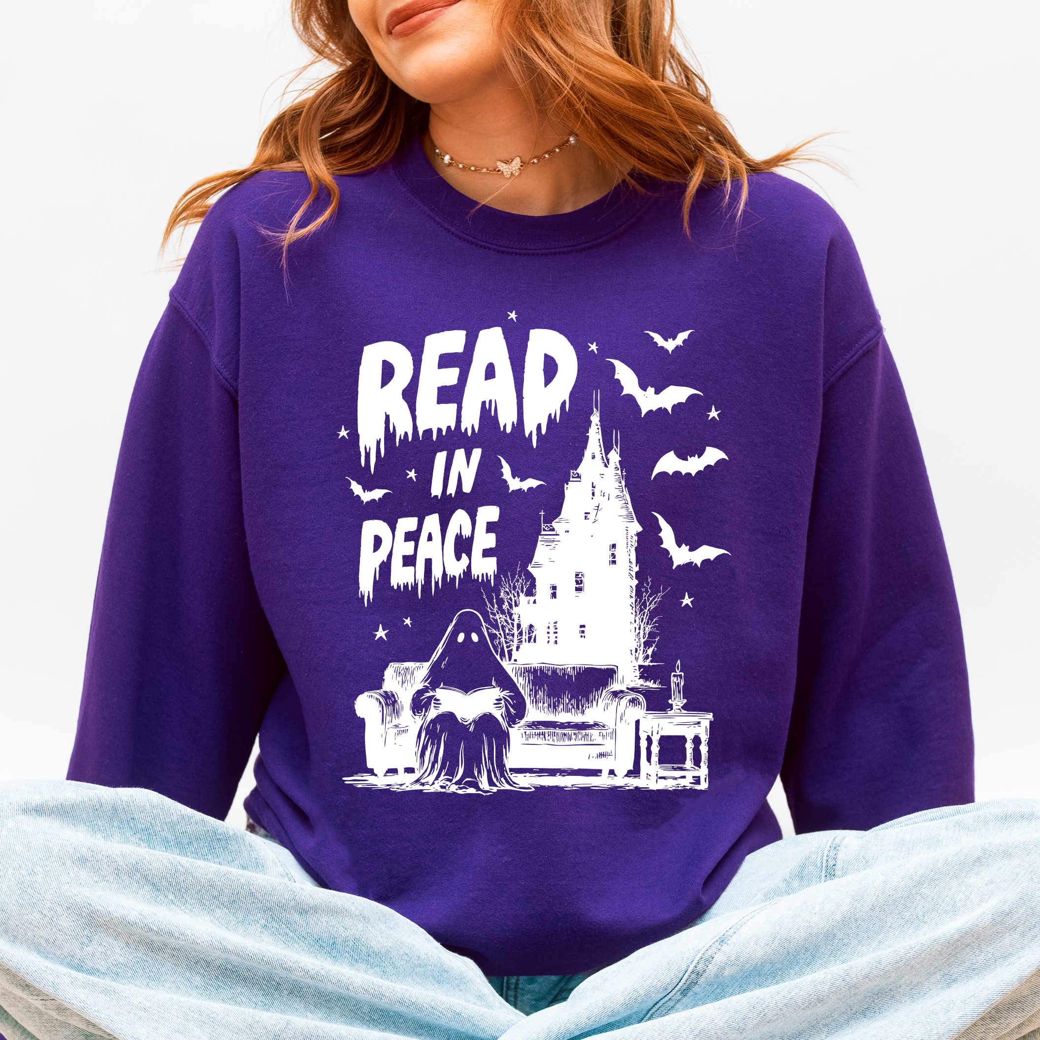 Read In Peace Ghost Haunted Halloween Spooky Bookish Library Booktok Graphic Sweatshirt