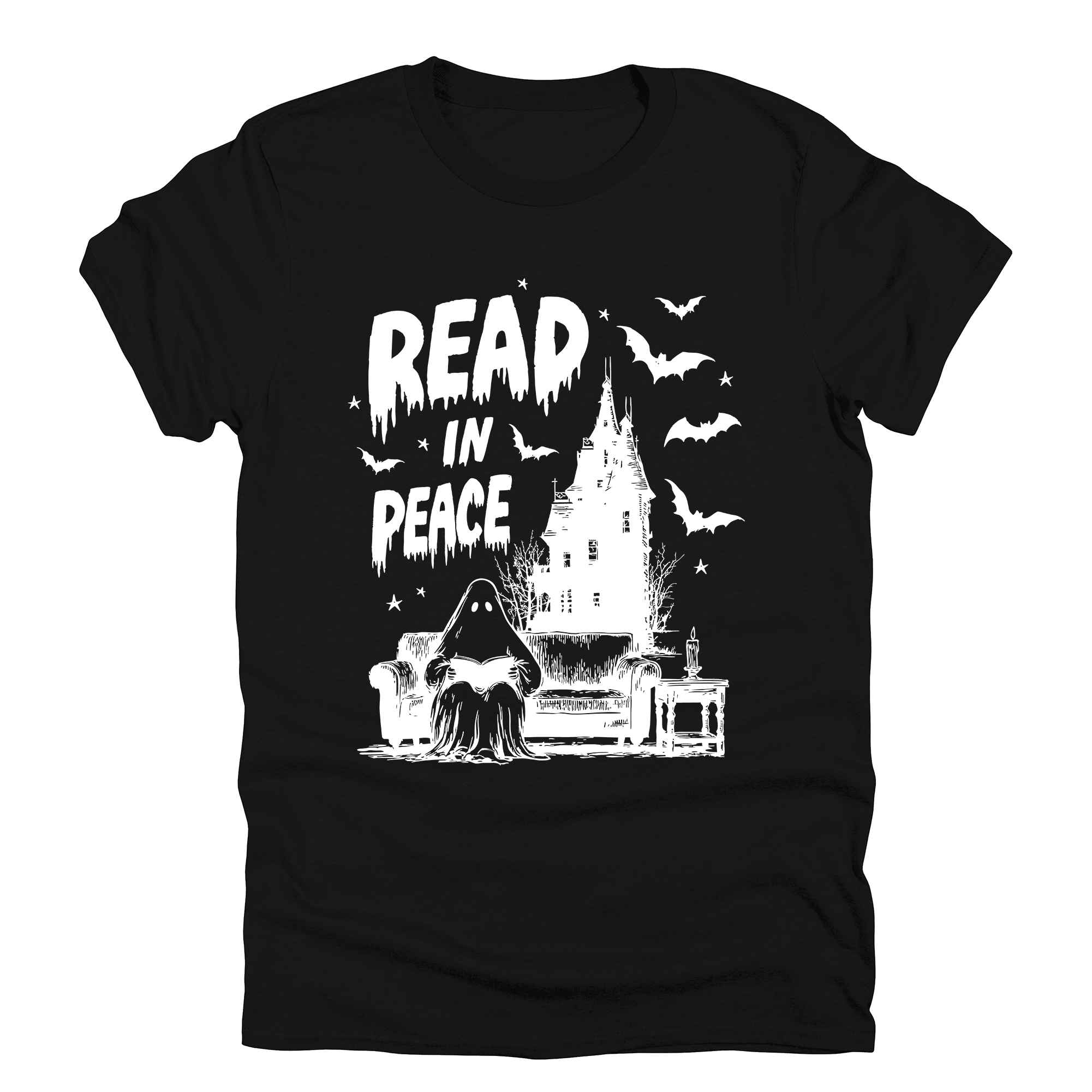 Read In Peace Ghost Haunted Halloween Spooky Bookish Library Booktok Graphic Tee