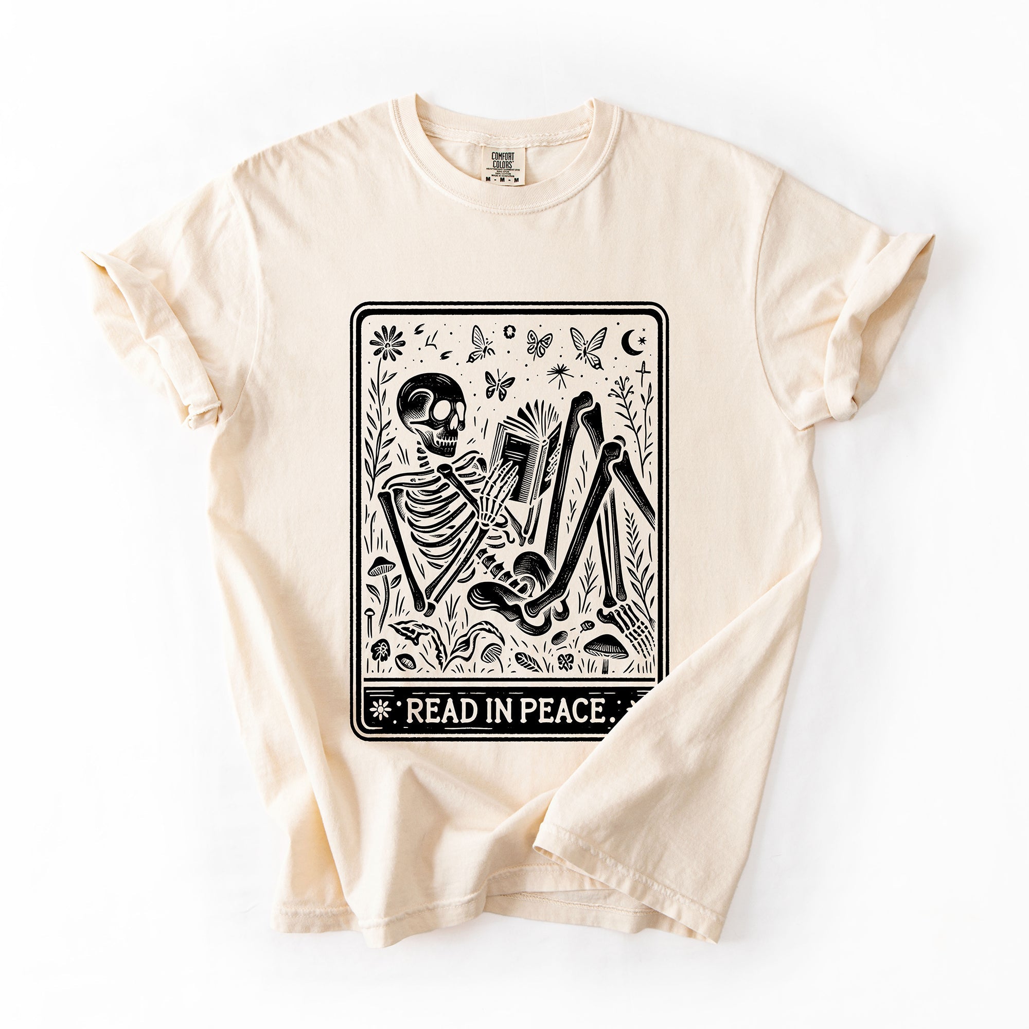 Read In Peace Halloween Skeleton Tarot Books Library Spooky Edition Comfort Colors Tee