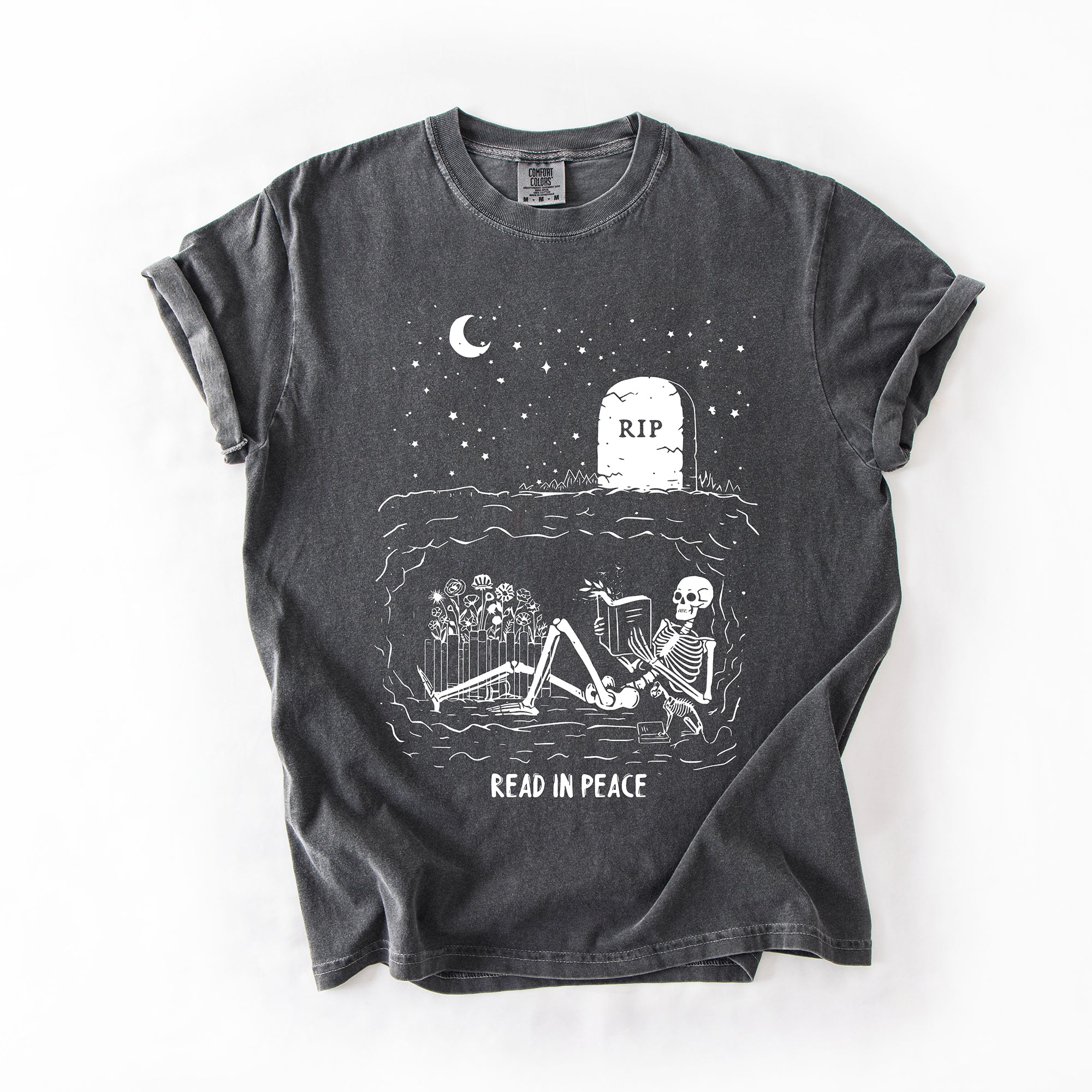 Read In Peace Skeleton RIP Halloween Booktok Bookish Library Edition Comfort Colors Tee