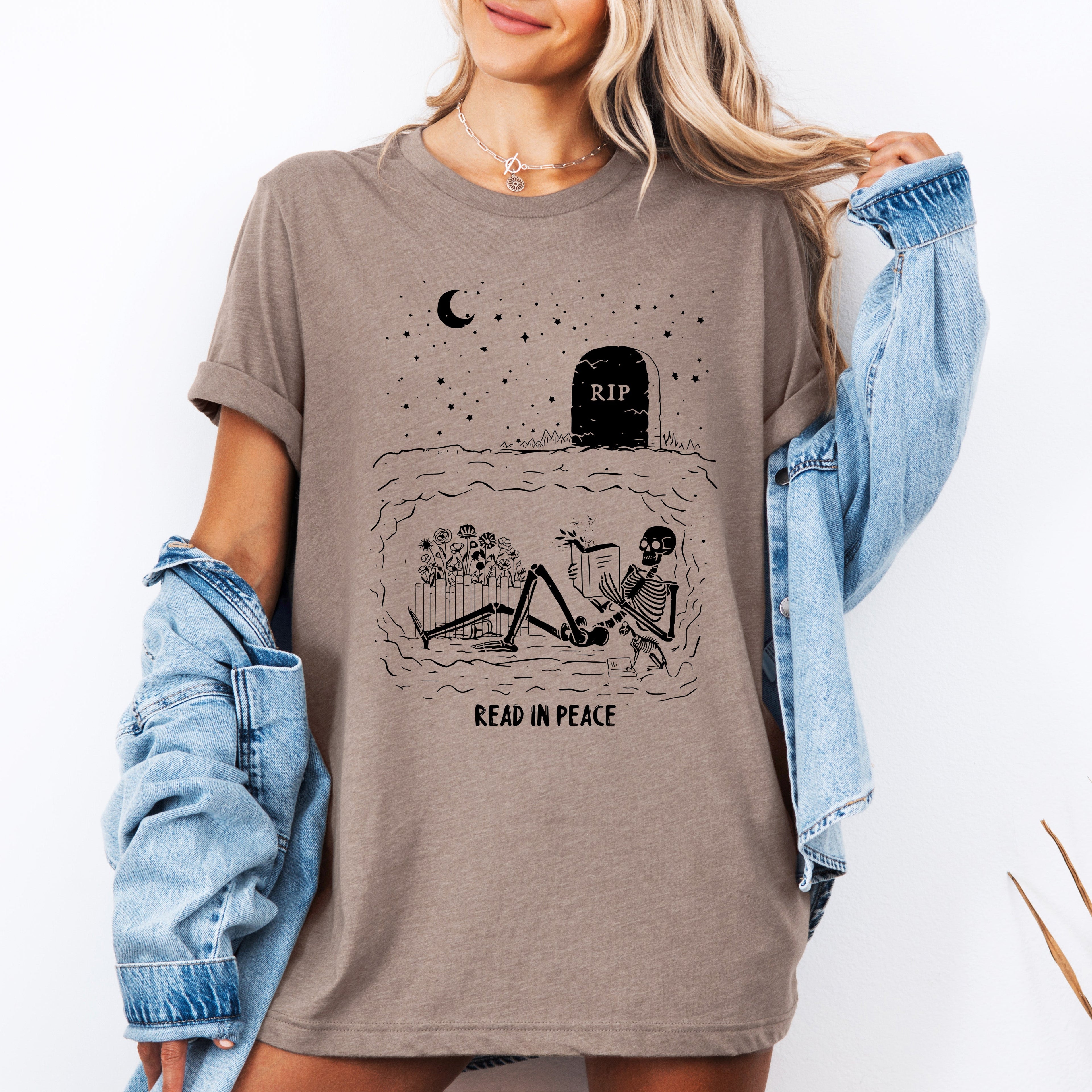 Read In Peace Skeleton RIP Halloween BookTok Library Edition Limited Release Graphic Tee