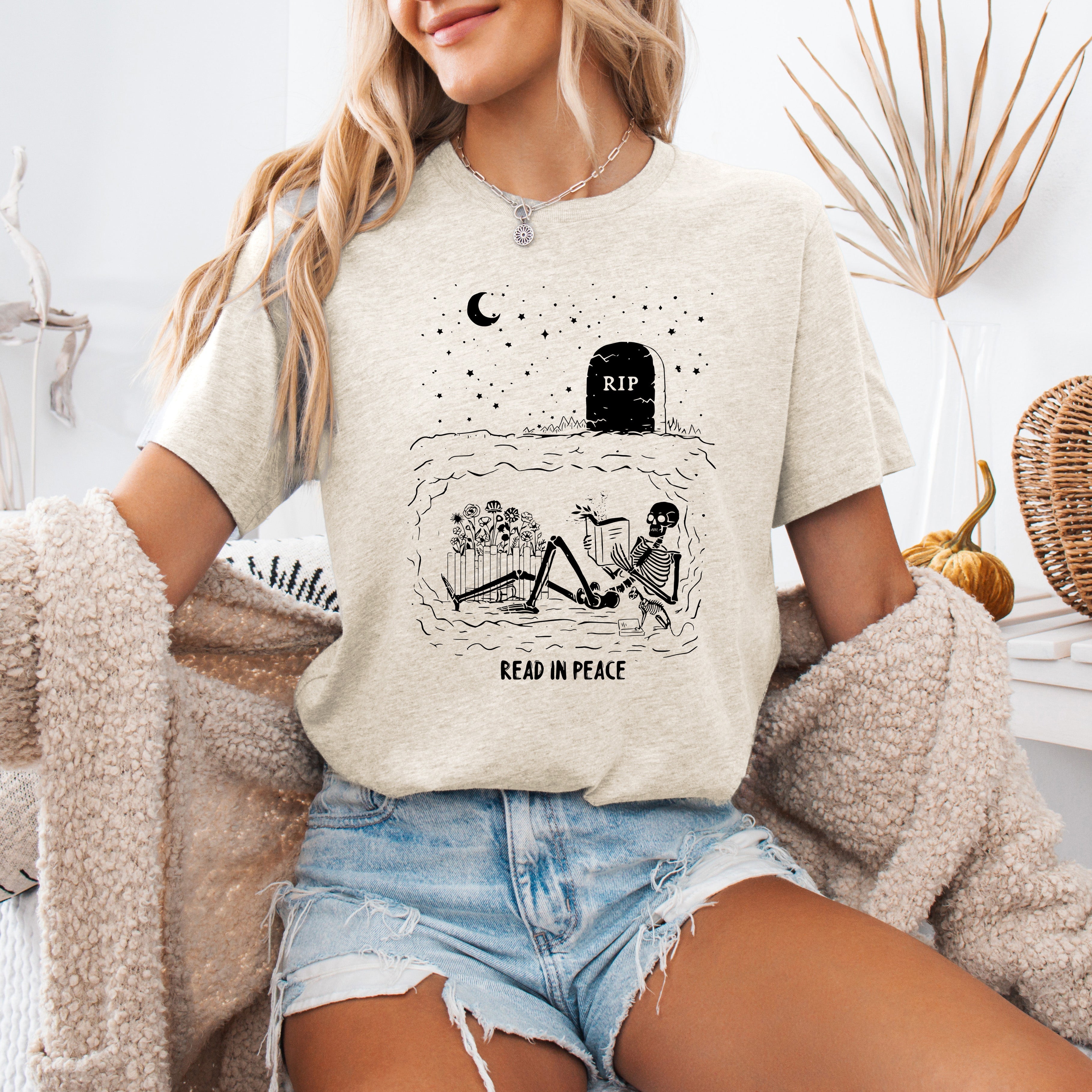 Read In Peace Skeleton RIP Halloween BookTok Library Edition Limited Release Graphic Tee