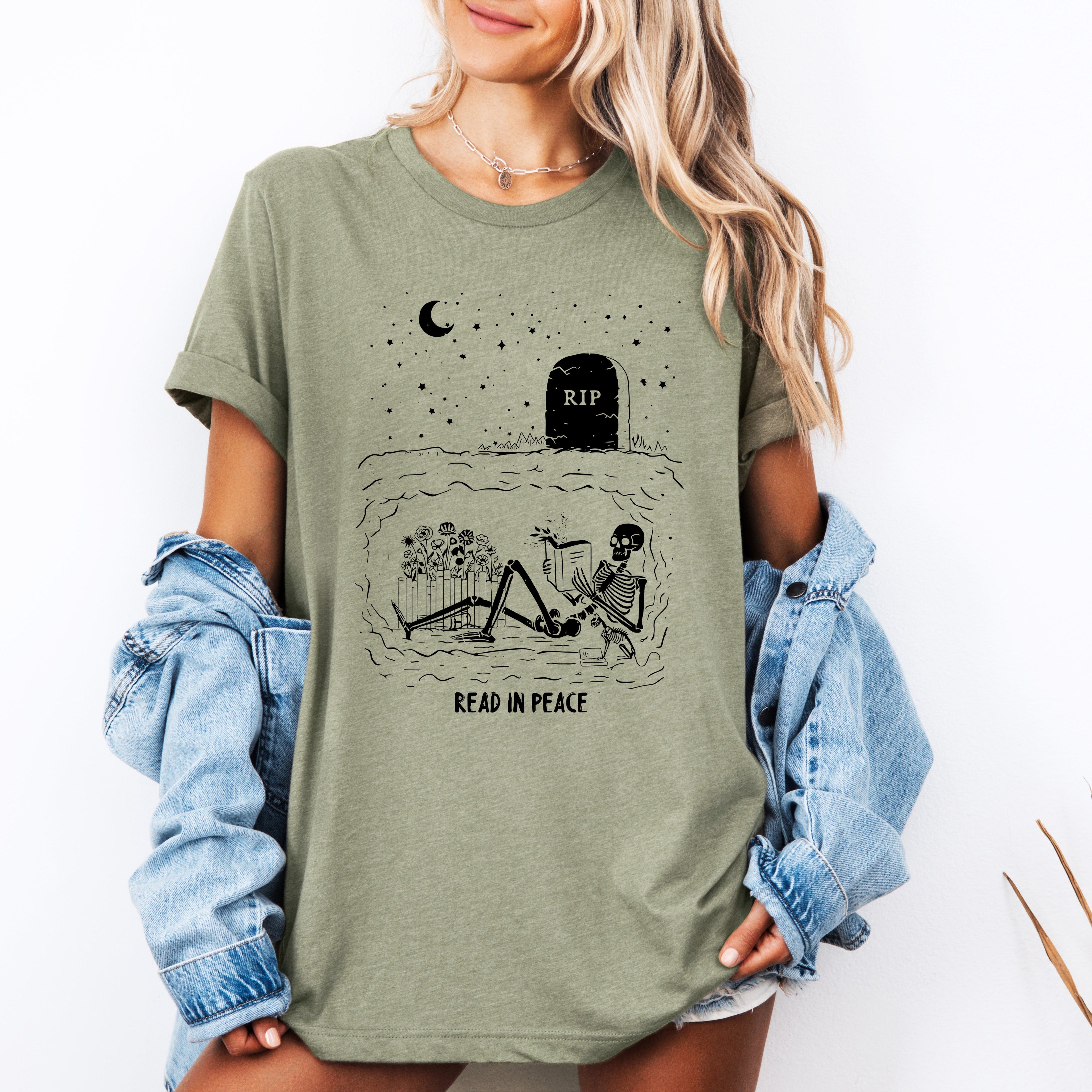 Read In Peace Skeleton RIP Halloween BookTok Library Edition Limited Release Graphic Tee
