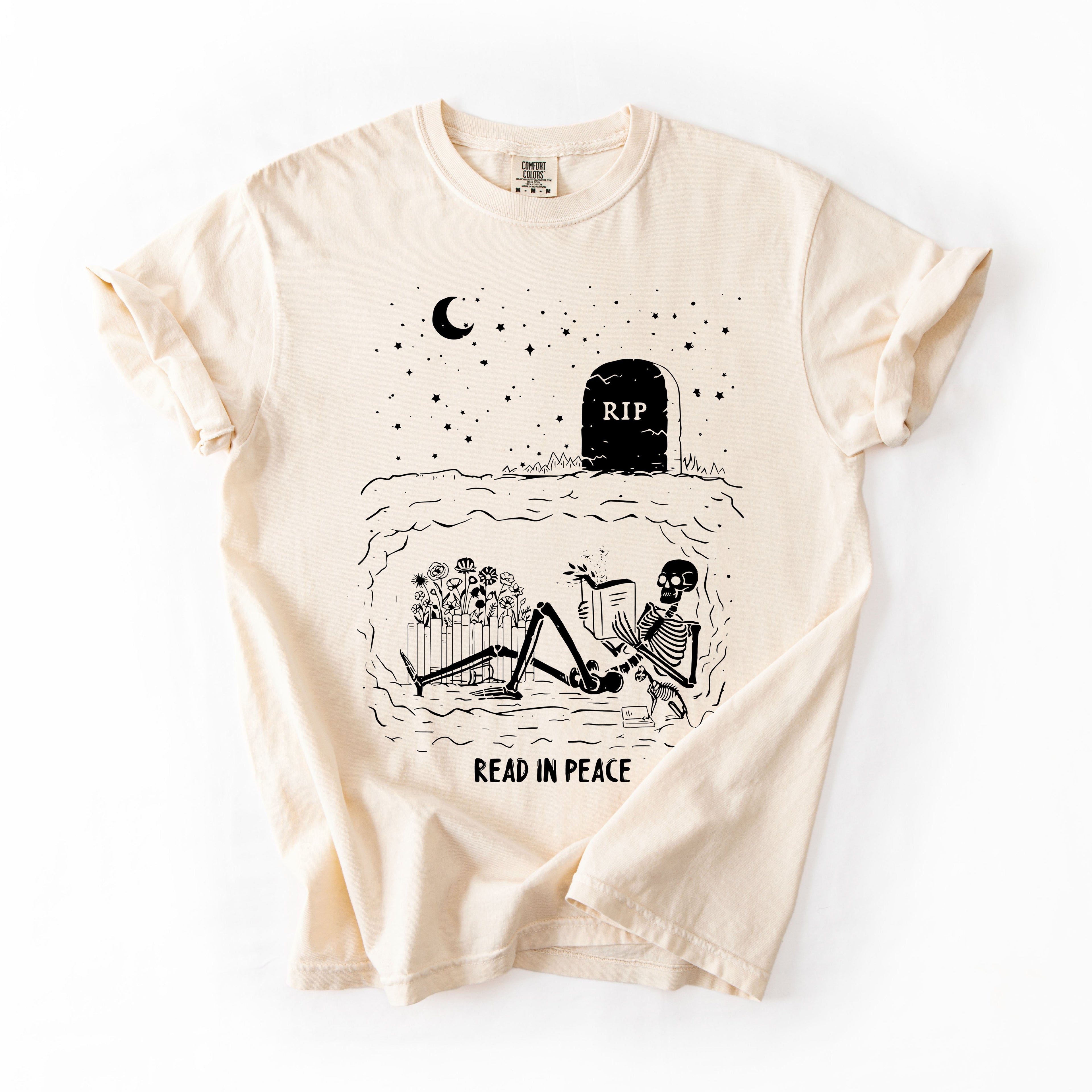 Read In Peace Skeleton RIP Halloween Booktok Bookish Library Edition Comfort Colors Tee