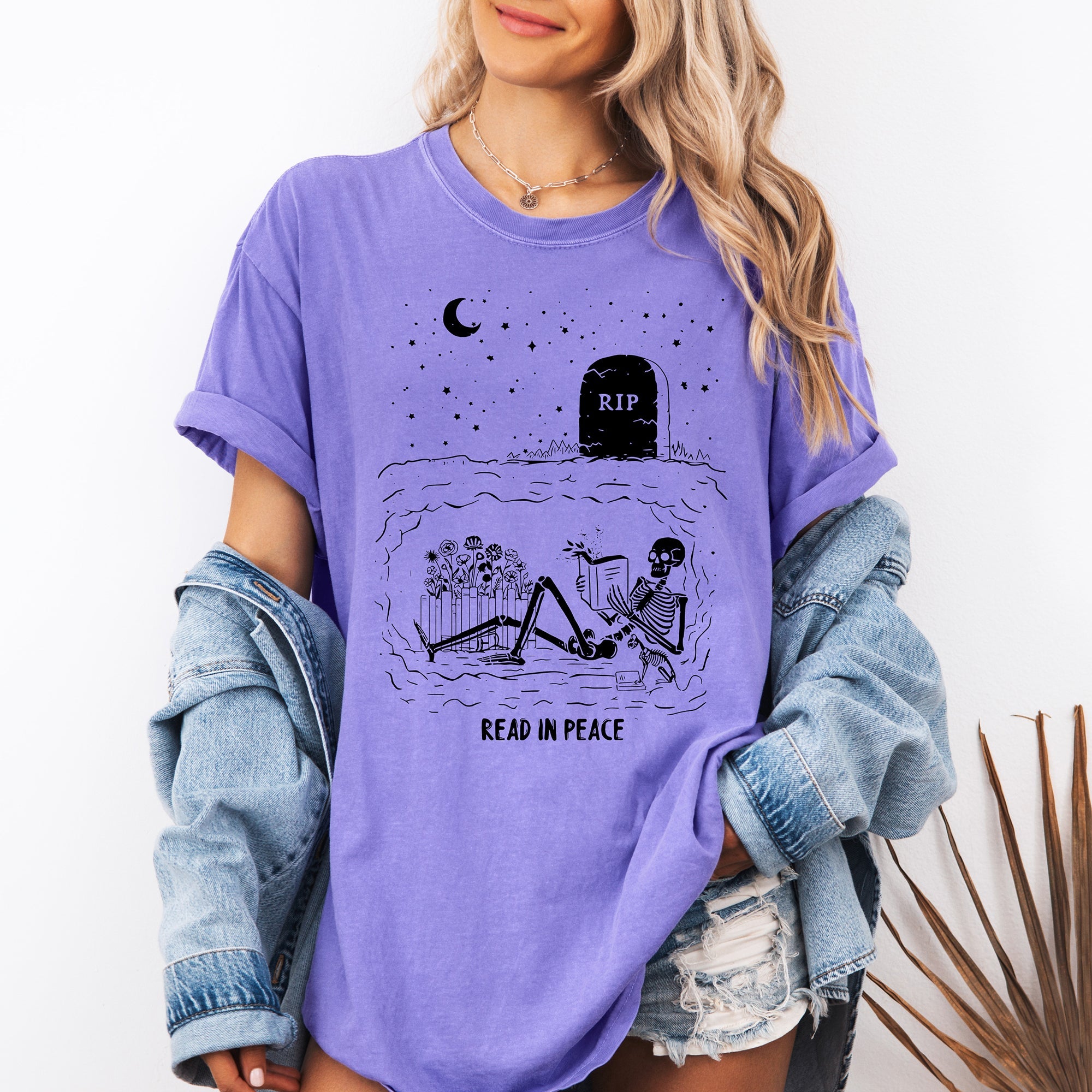 Read In Peace Skeleton RIP Halloween Booktok Bookish Library Edition Comfort Colors Tee