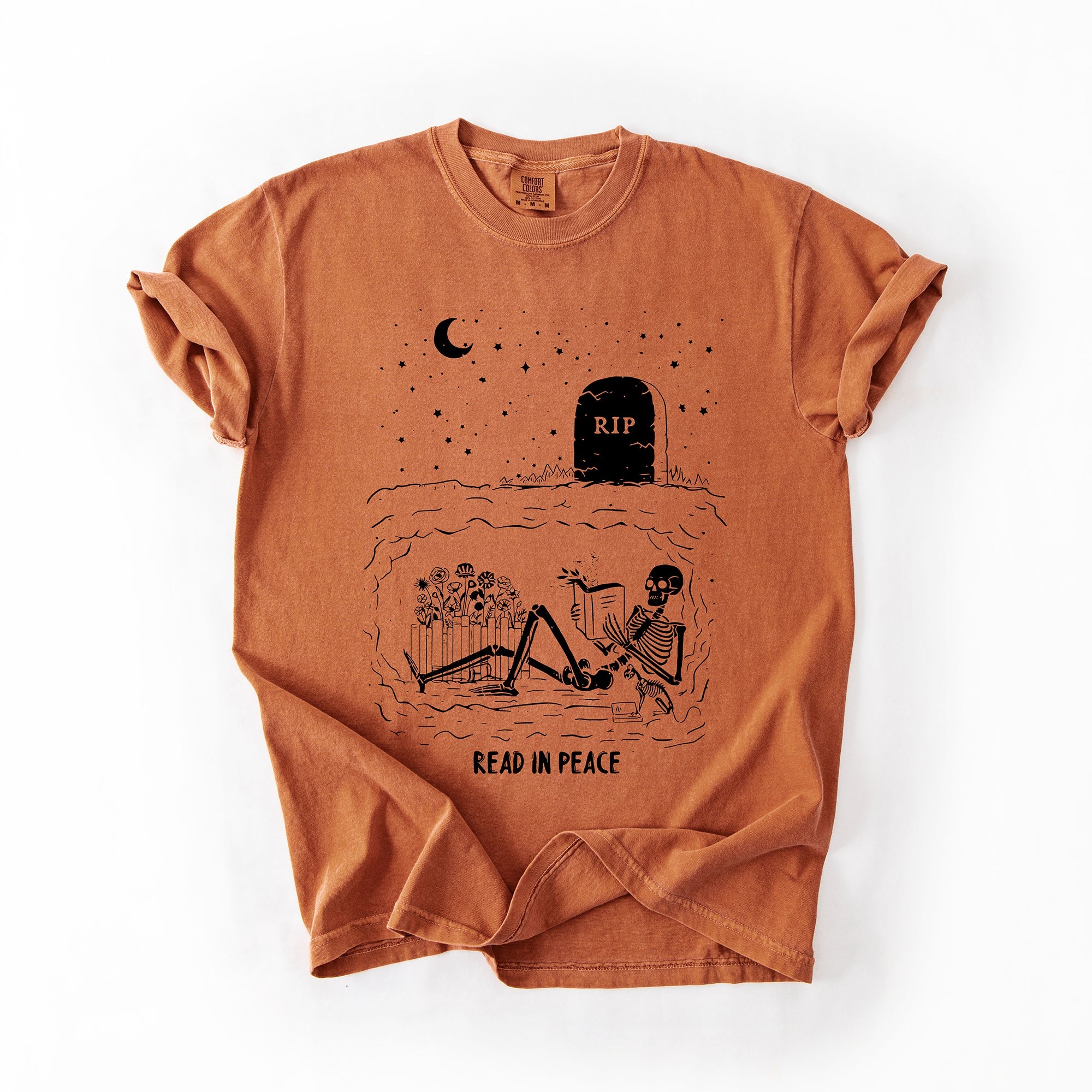 Read In Peace Skeleton RIP Halloween Booktok Bookish Library Edition Comfort Colors Tee