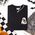 Reading Ghost Cat Funny Halloween Book Library Pocket Edition Comfort Colors Tee