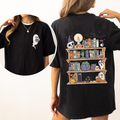 Reading Ghost Halloween Library Spooky Front Back Teacher Boo Comfort Colors Tee