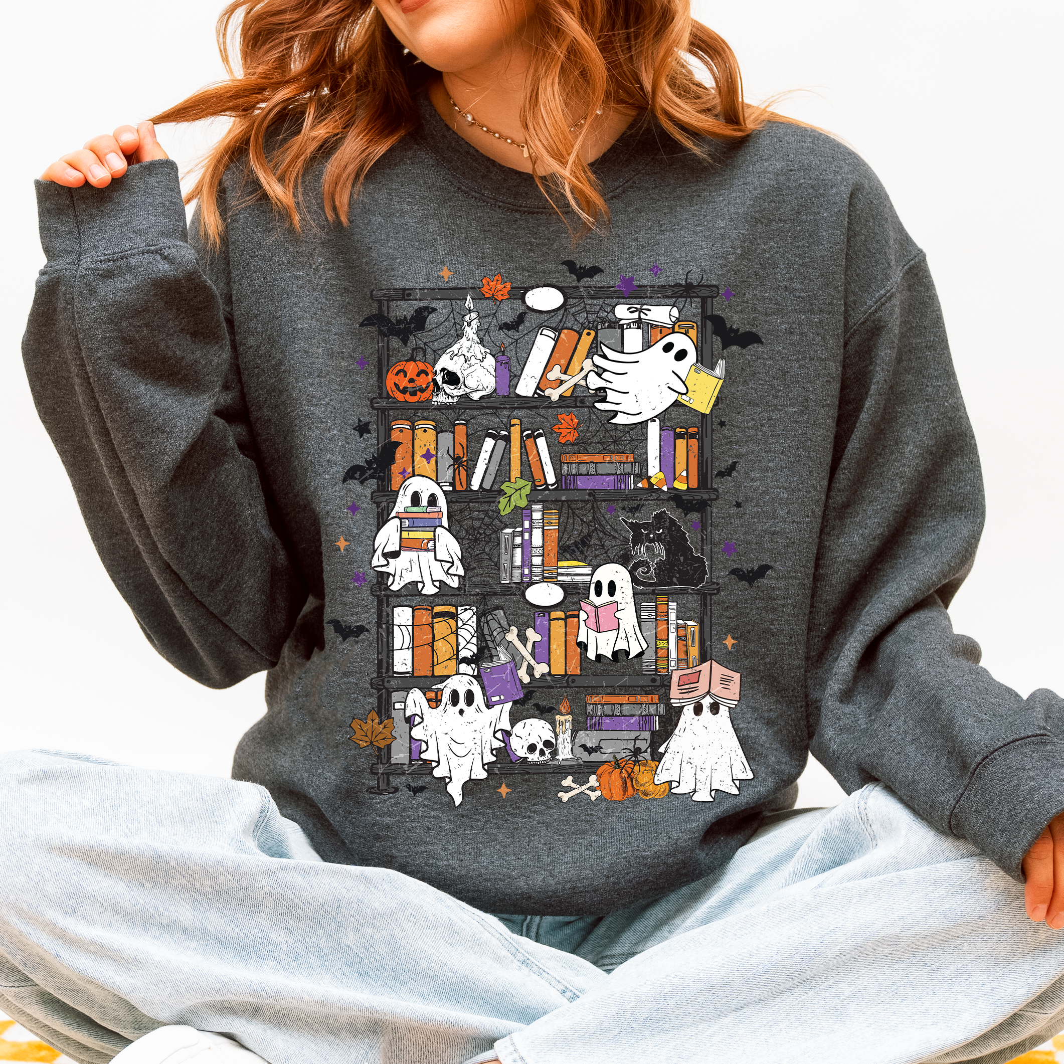 Reading Ghosts Bookish Library Spooky Halloween BookTok Cozy Seasonal Graphic Sweatshirt