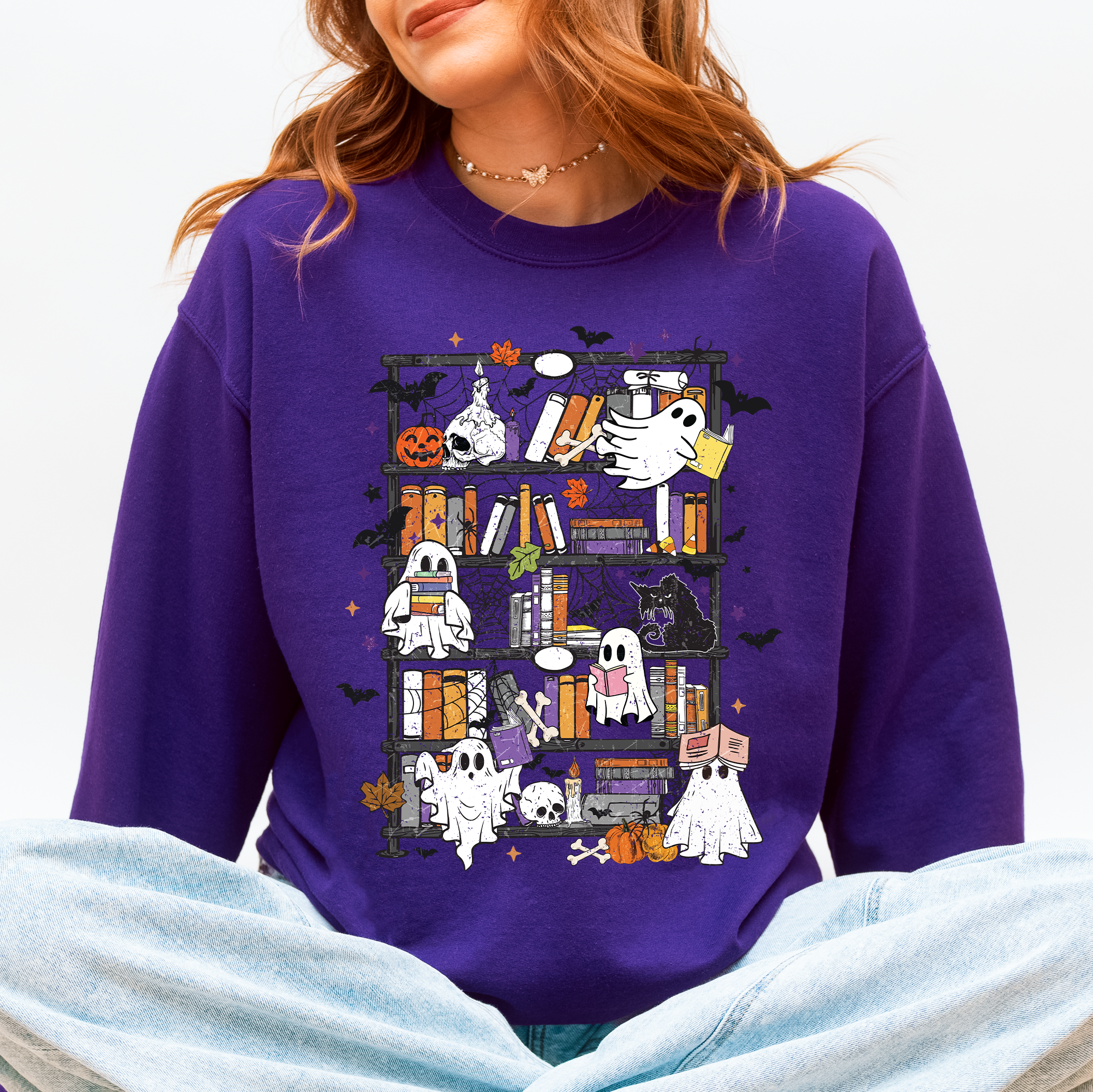 Reading Ghosts Bookish Library Spooky Halloween BookTok Cozy Seasonal Graphic Sweatshirt