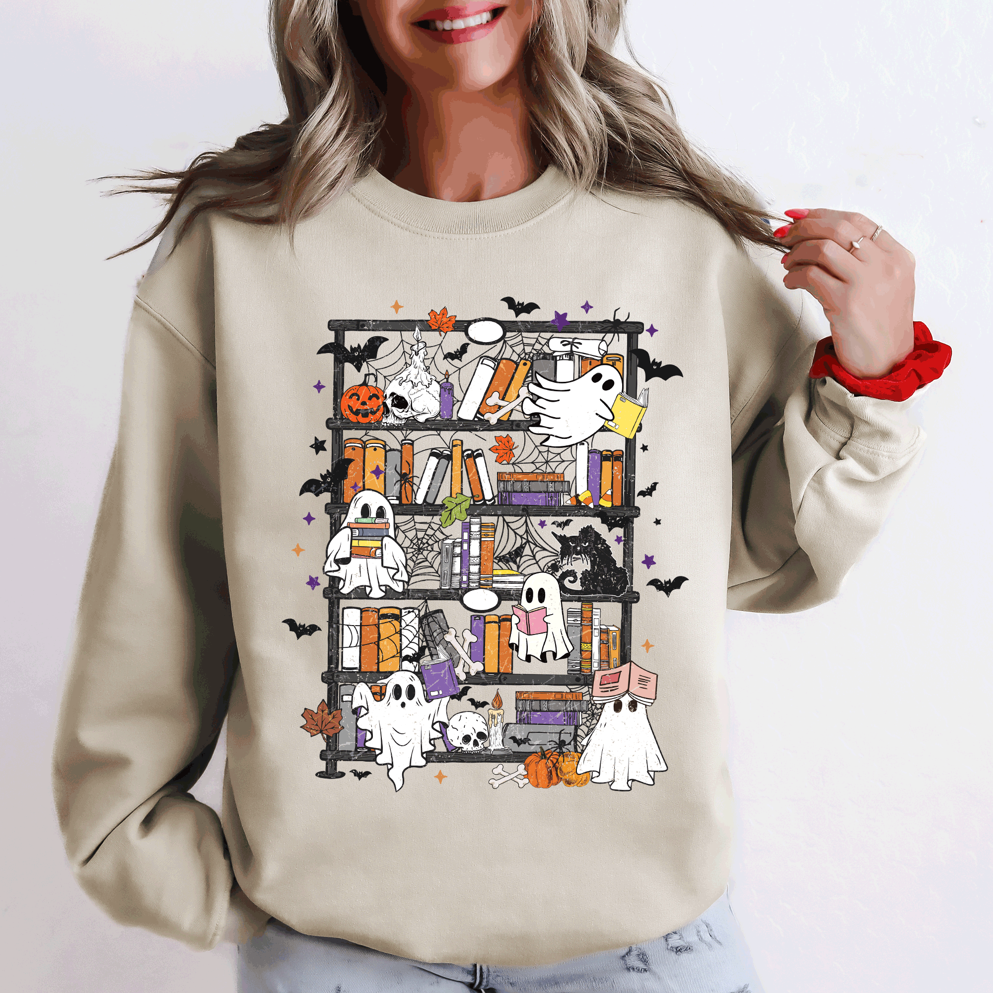 Reading Ghosts Bookish Library Spooky Halloween BookTok Cozy Seasonal Graphic Sweatshirt