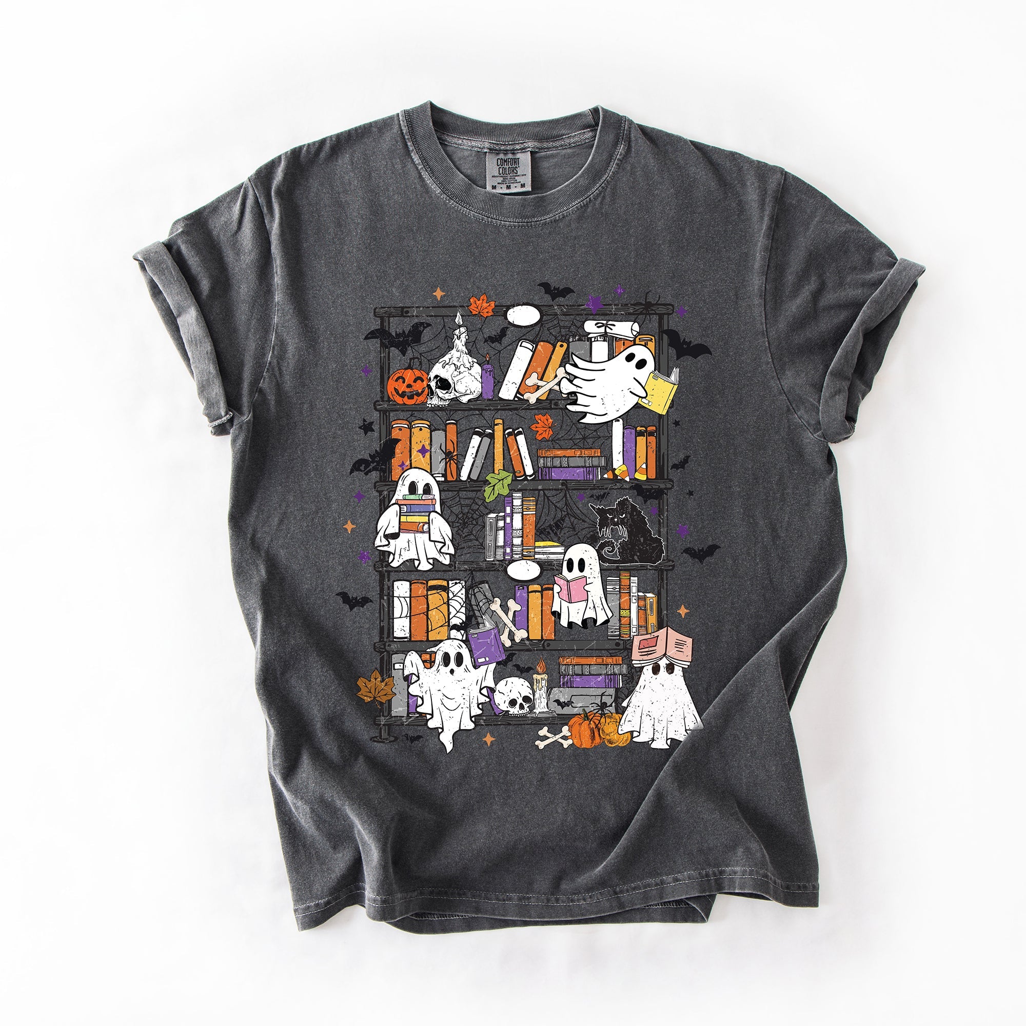 Reading Ghosts Bookish Library Spooky Halloween Booktok Classic Literary Lovers Cozy Comfort Colors Tee