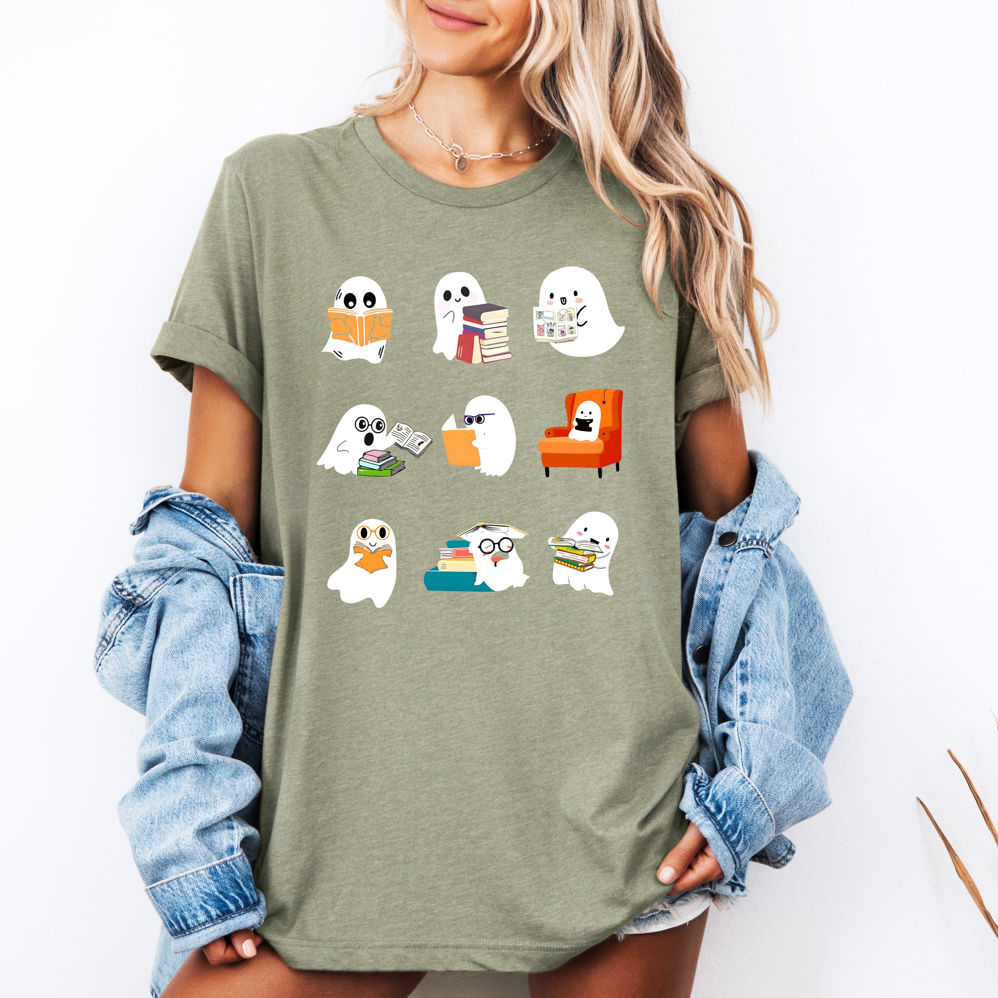 Reading Ghosts Halloween Library Books Spooky Story Lovers Edition Collectible Limited Print Graphic Tee
