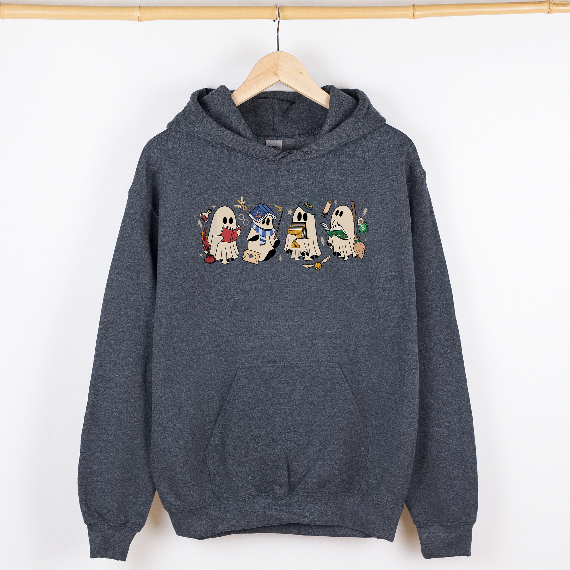 Reading Ghosts, Witches, Wizards of the Haunted Library at Midnight, Cozy Seasonal Favorite Graphic Hoodie