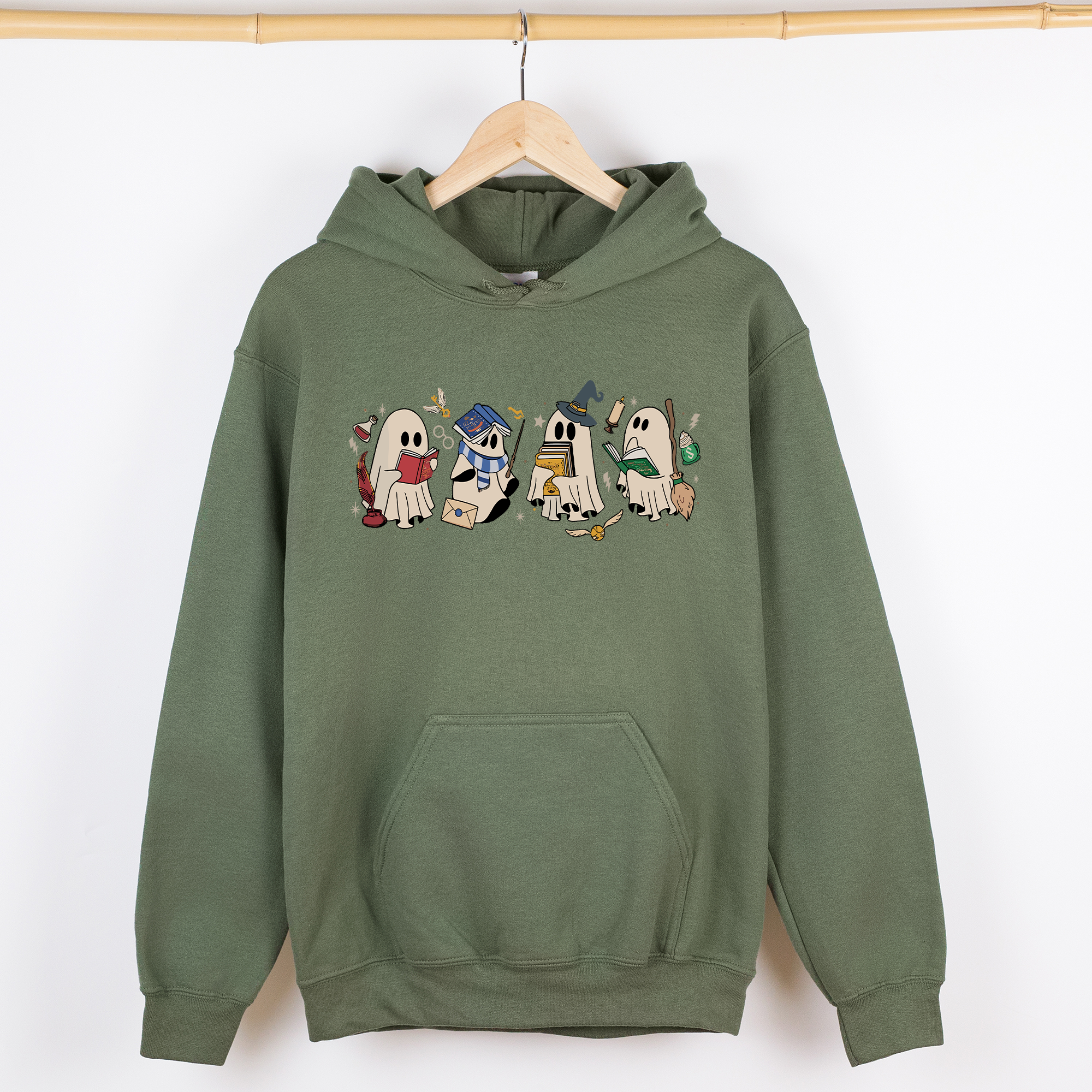 Reading Ghosts, Witches, Wizards of the Haunted Library at Midnight, Cozy Seasonal Favorite Graphic Hoodie
