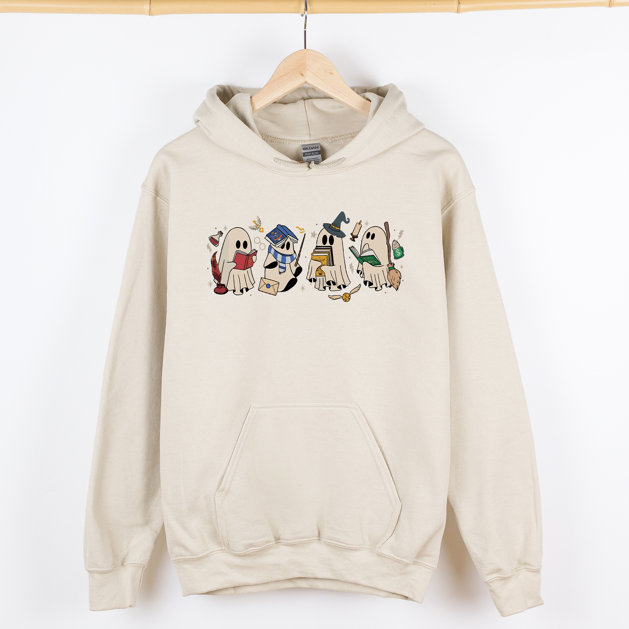 Reading Ghosts, Witches, Wizards of the Haunted Library at Midnight, Cozy Seasonal Favorite Graphic Hoodie