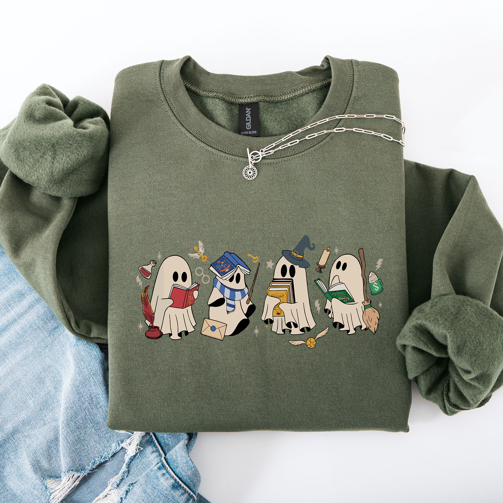 Reading Ghosts, Witches, Wizards, Halloween Graphic Sweatshirt
