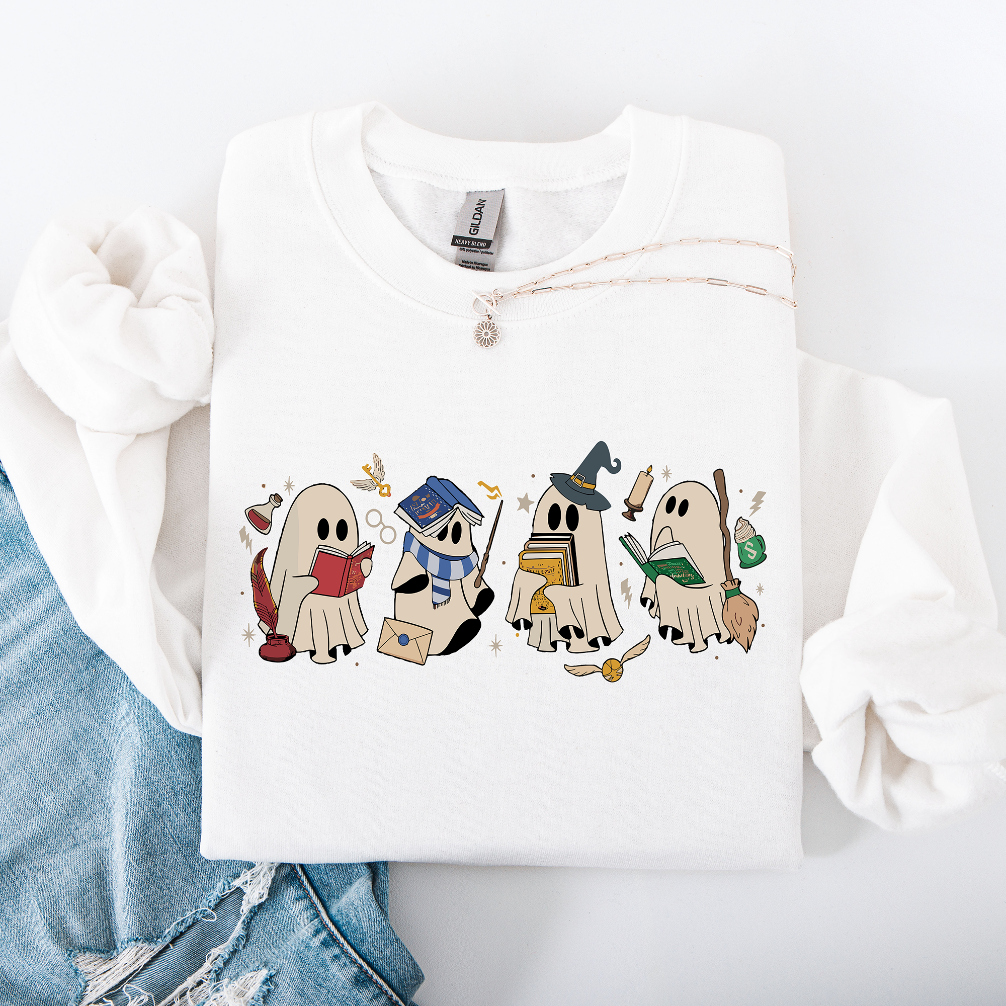 Reading Ghosts, Witches, Wizards, Halloween Graphic Sweatshirt
