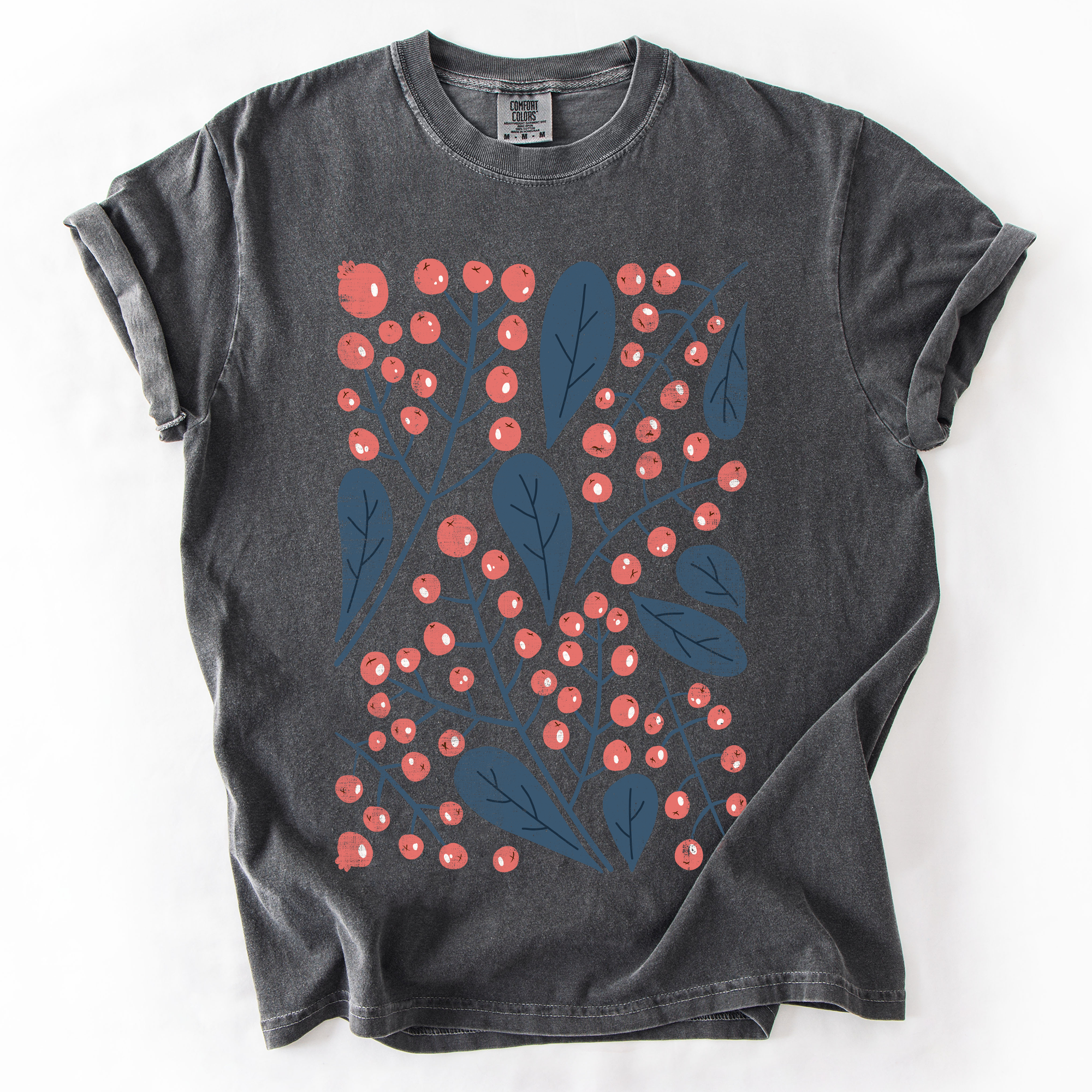 Red Berry And Leaf Botanical Vintage Boho Watercolor Nature Print Comfort Colors Tee