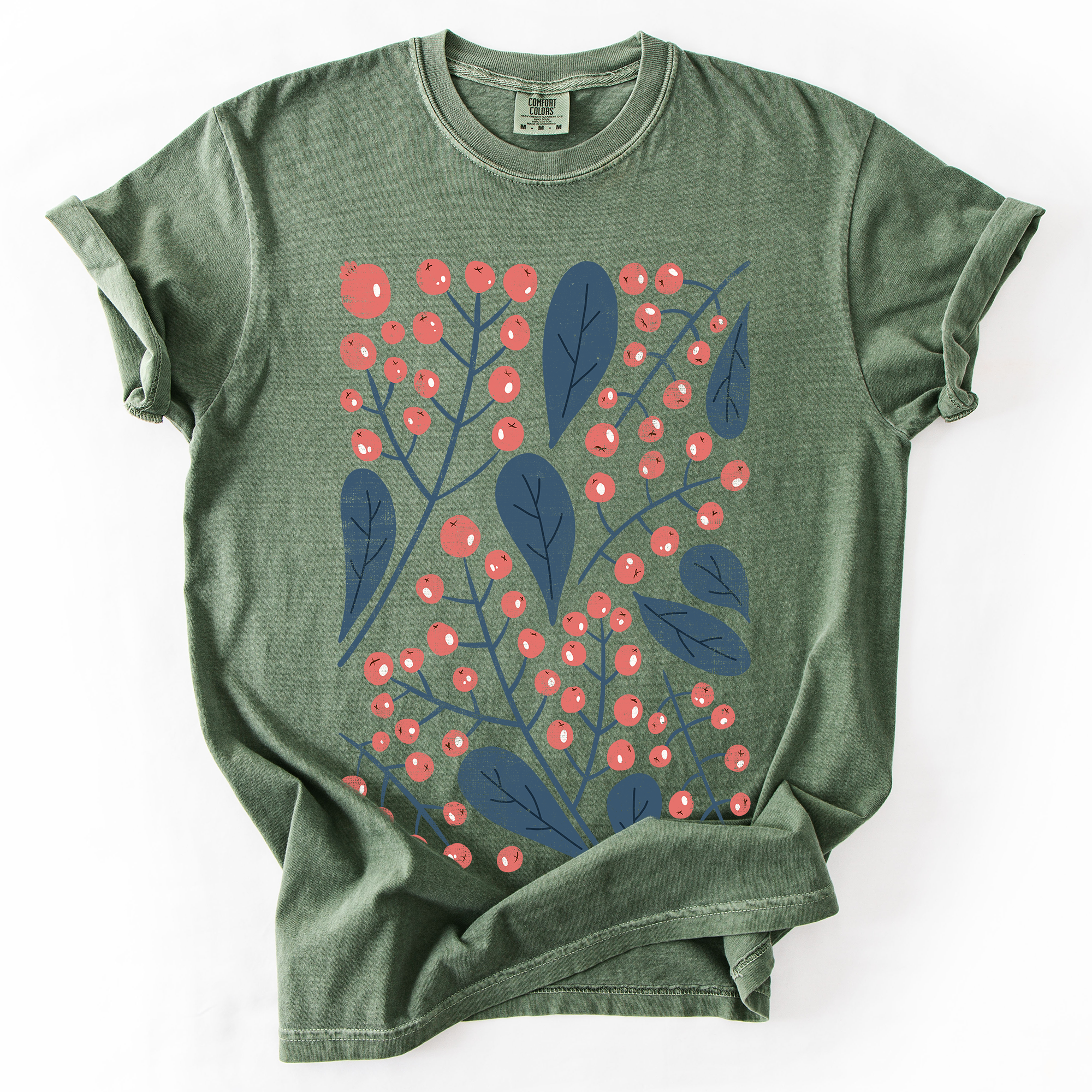 Red Berry And Leaf Botanical Vintage Boho Watercolor Nature Print Comfort Colors Tee