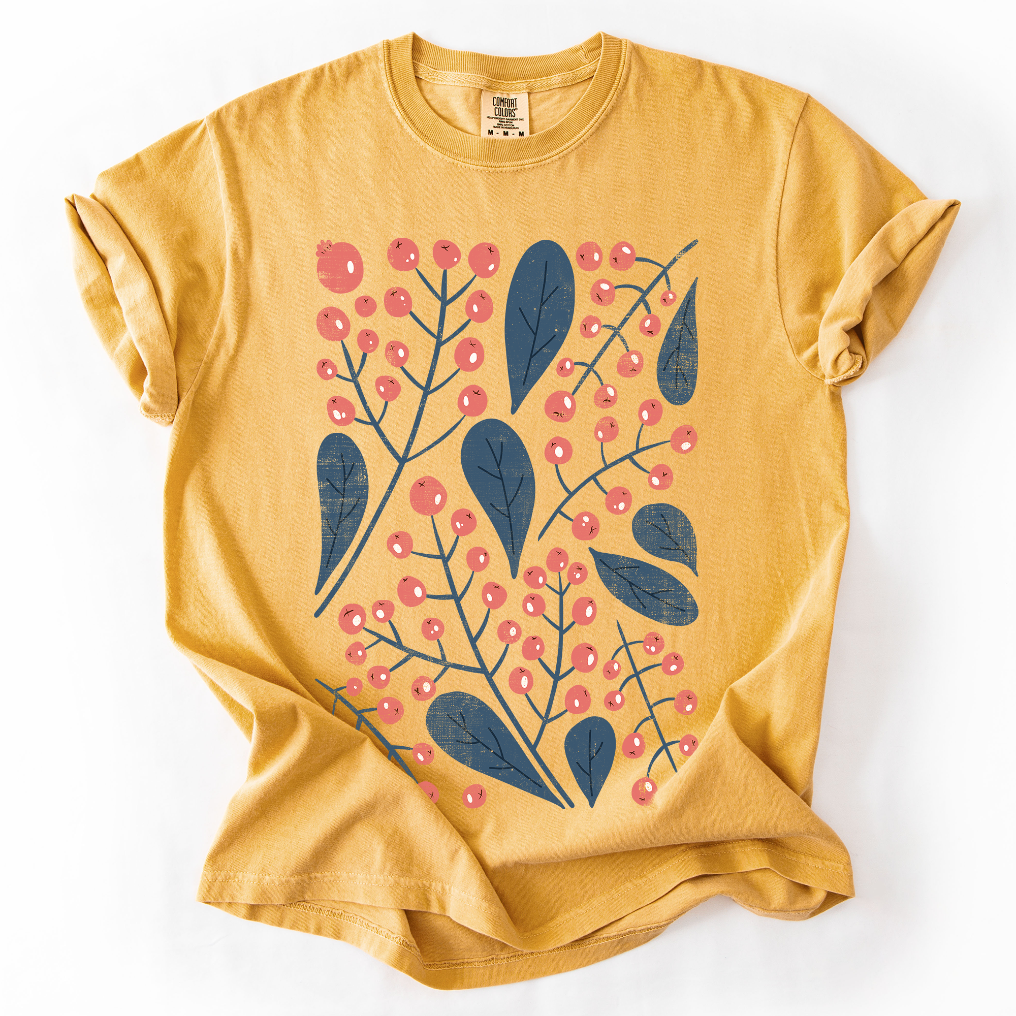 Red Berry And Leaf Botanical Vintage Boho Watercolor Nature Print Comfort Colors Tee