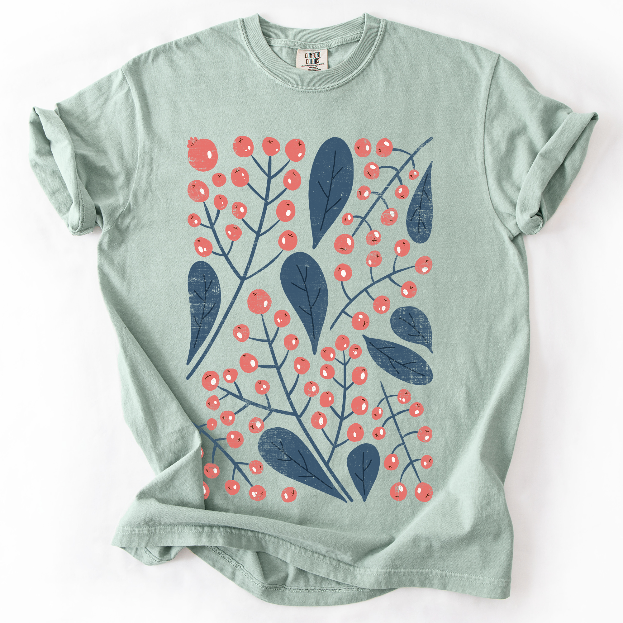 Red Berry And Leaf Botanical Vintage Boho Watercolor Nature Print Comfort Colors Tee