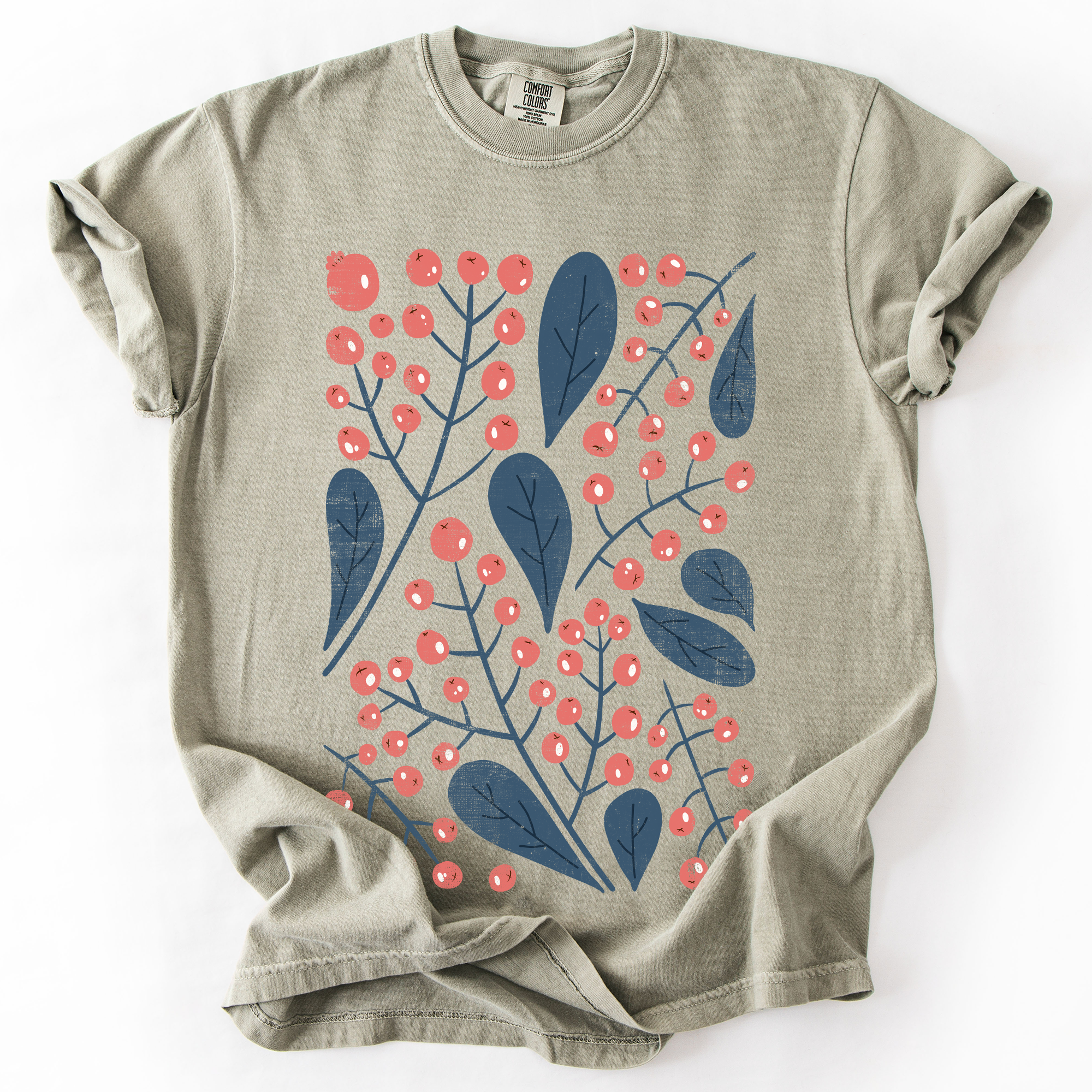 Red Berry And Leaf Botanical Vintage Boho Watercolor Nature Print Comfort Colors Tee