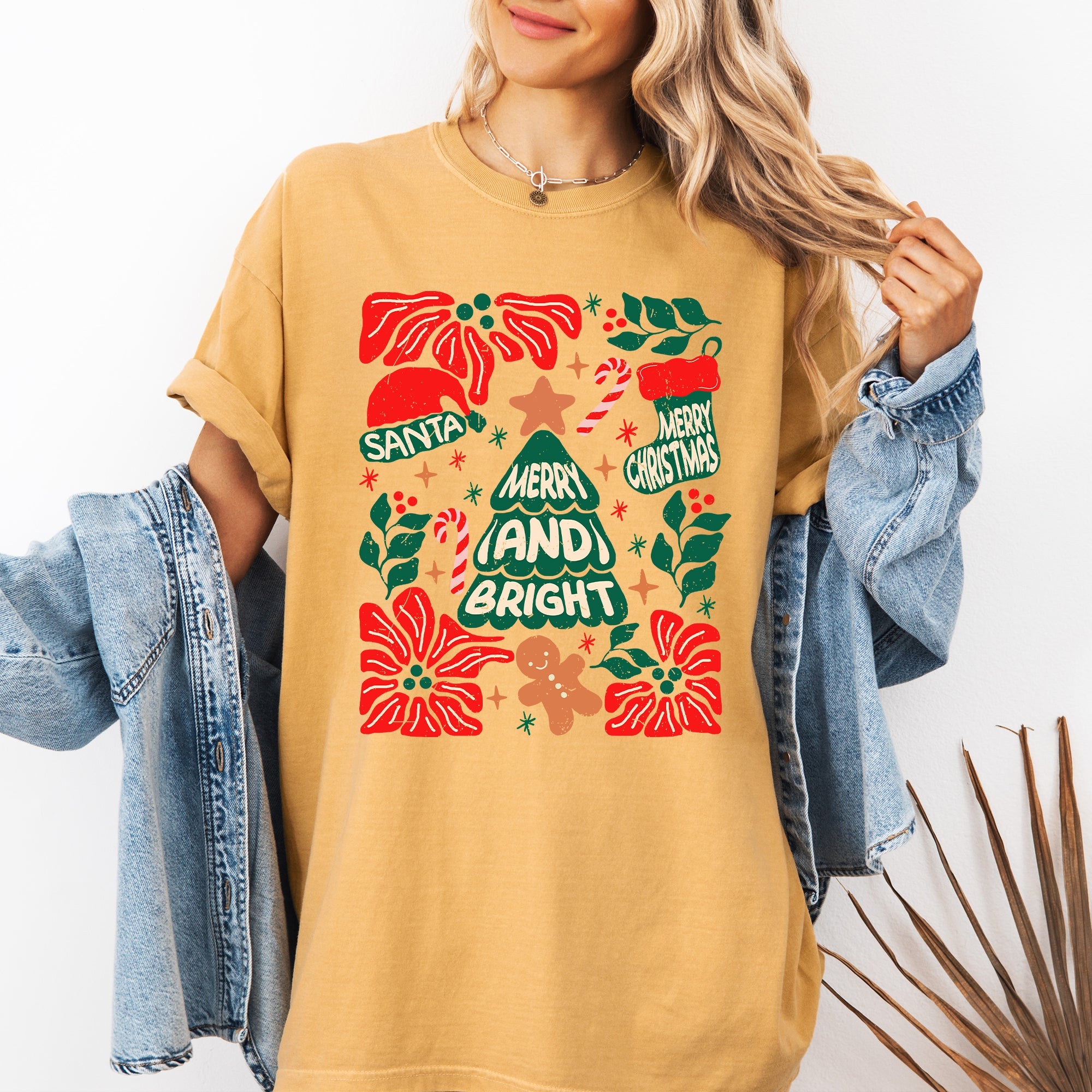 Merry And Bright Candy Cane Tree Floral Christmas Theme Featuring Vintage Floral Accents Comfort Colors Tee
