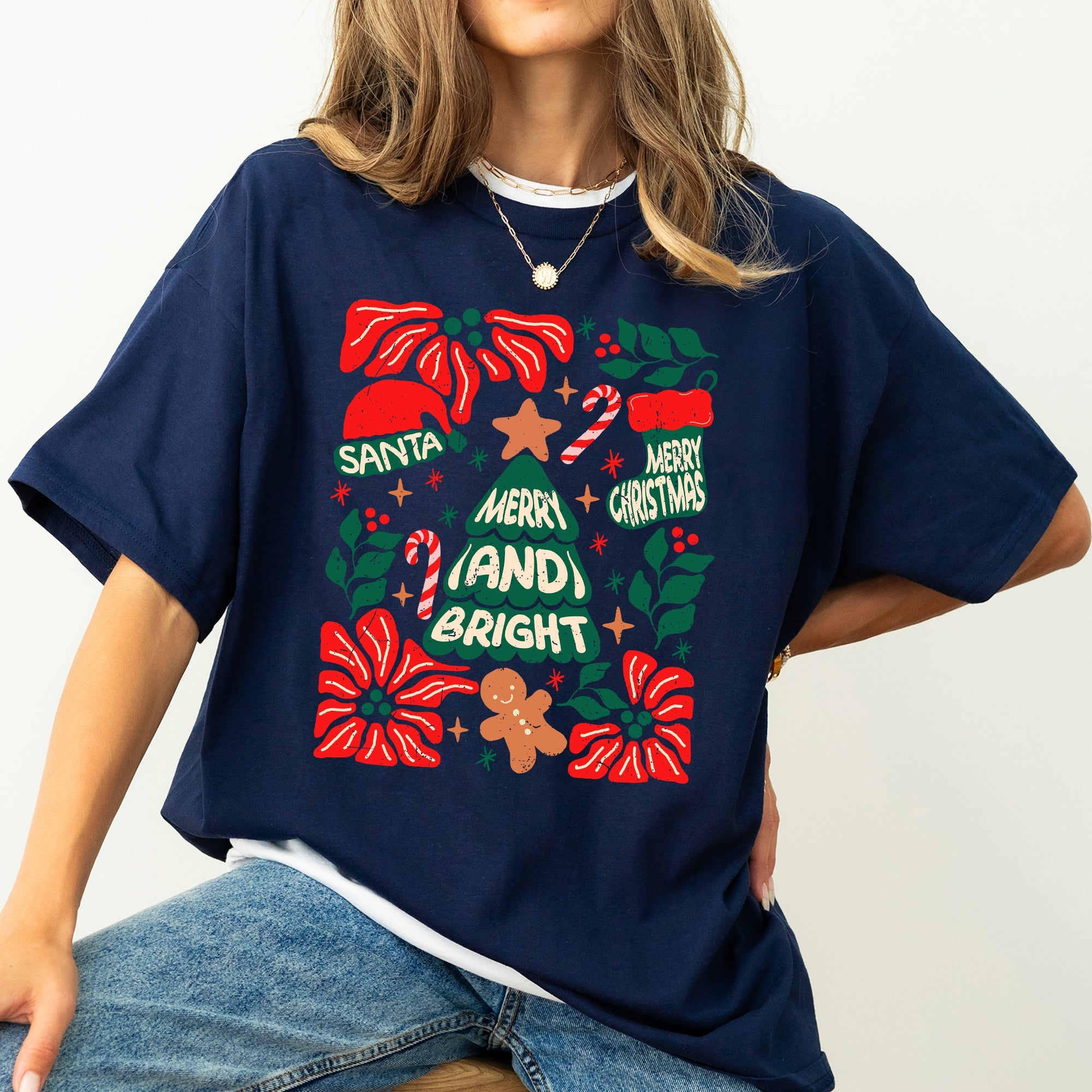 Merry And Bright Candy Cane Tree Floral Christmas Theme Featuring Vintage Floral Accents Comfort Colors Tee