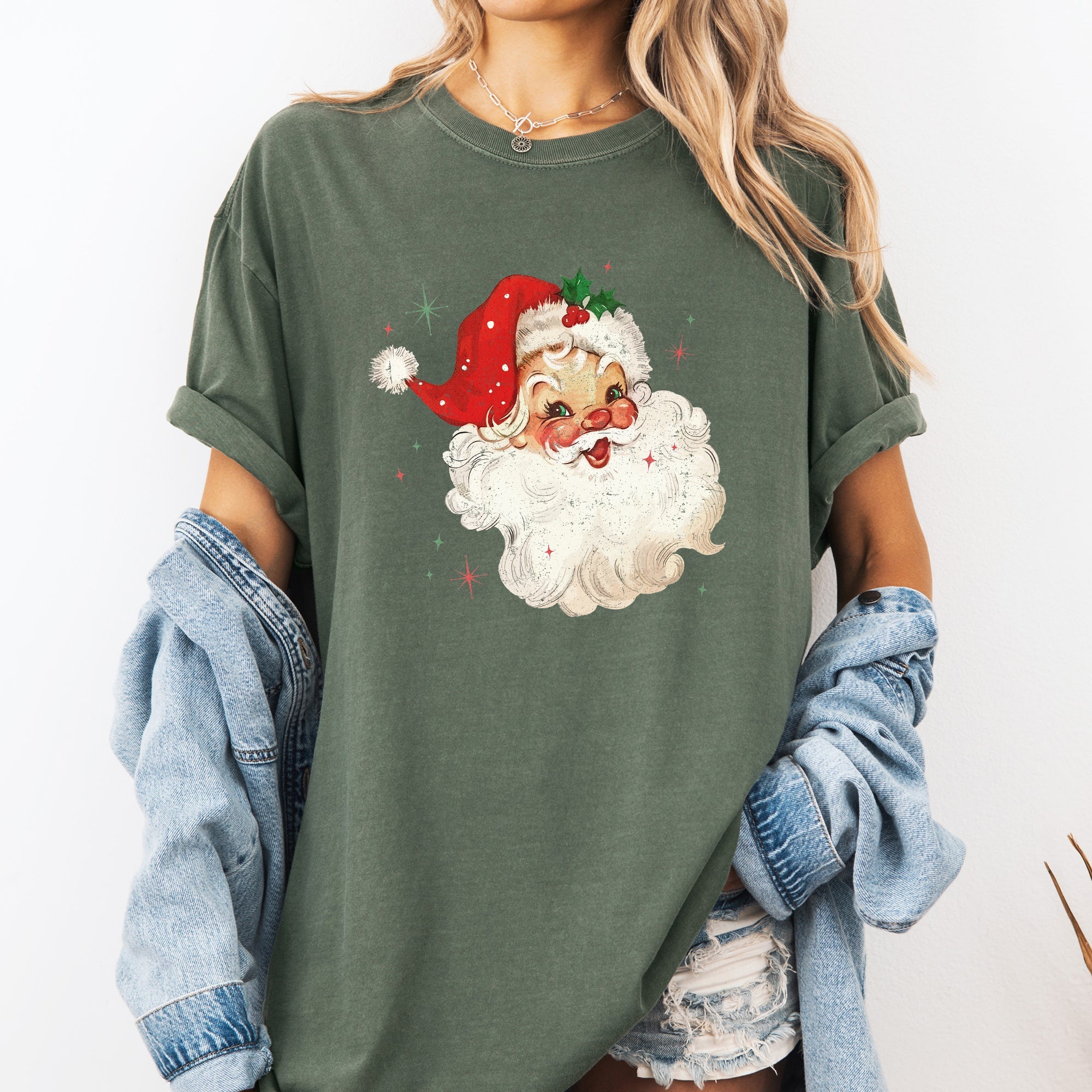 Red Retro Santa Claus Christmas Vintage Classic Snowy Night Scene With Nostalgic Holiday Cheer Comfort Colors Tee