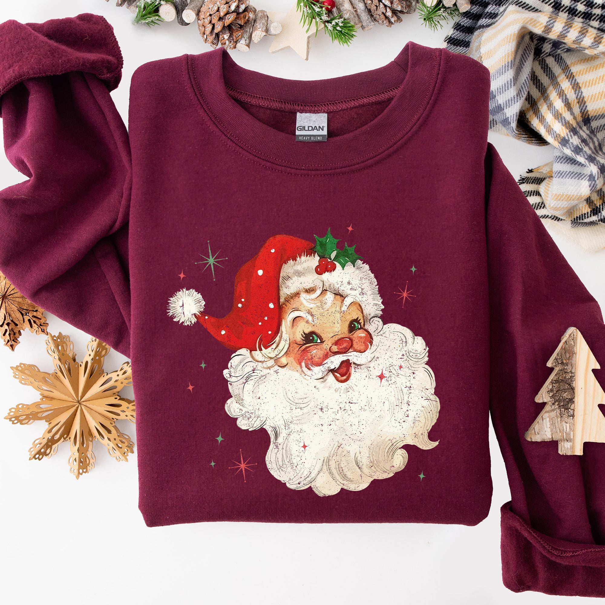 Red Retro Santa Claus Christmas Vintage Classic Snow Xmas Seasonal Ornament Sweatshirt