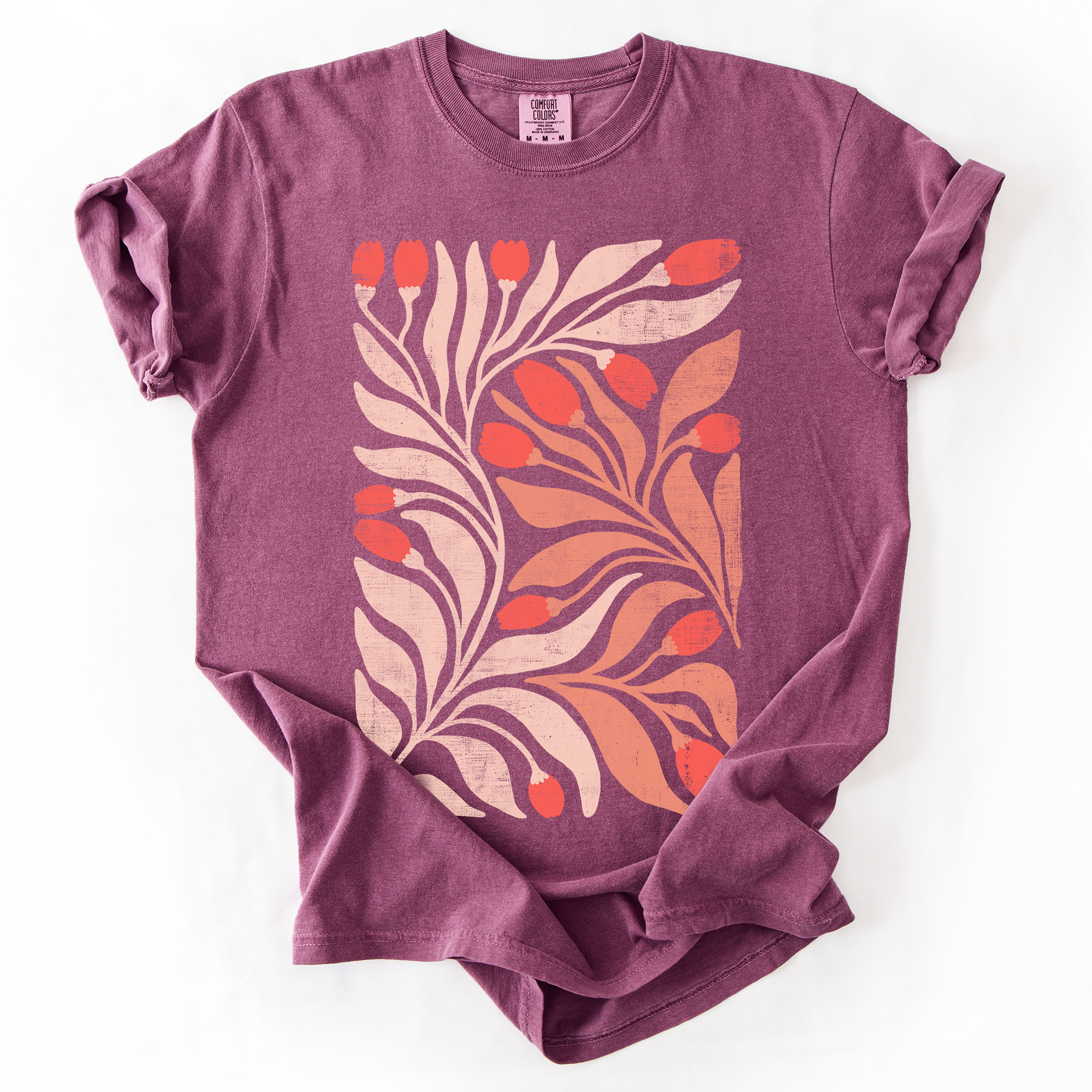 Red Tulip Flower Pattern Vintage Boho Watercolor Floral Nature Autumn Harvest Comfort Colors Tee