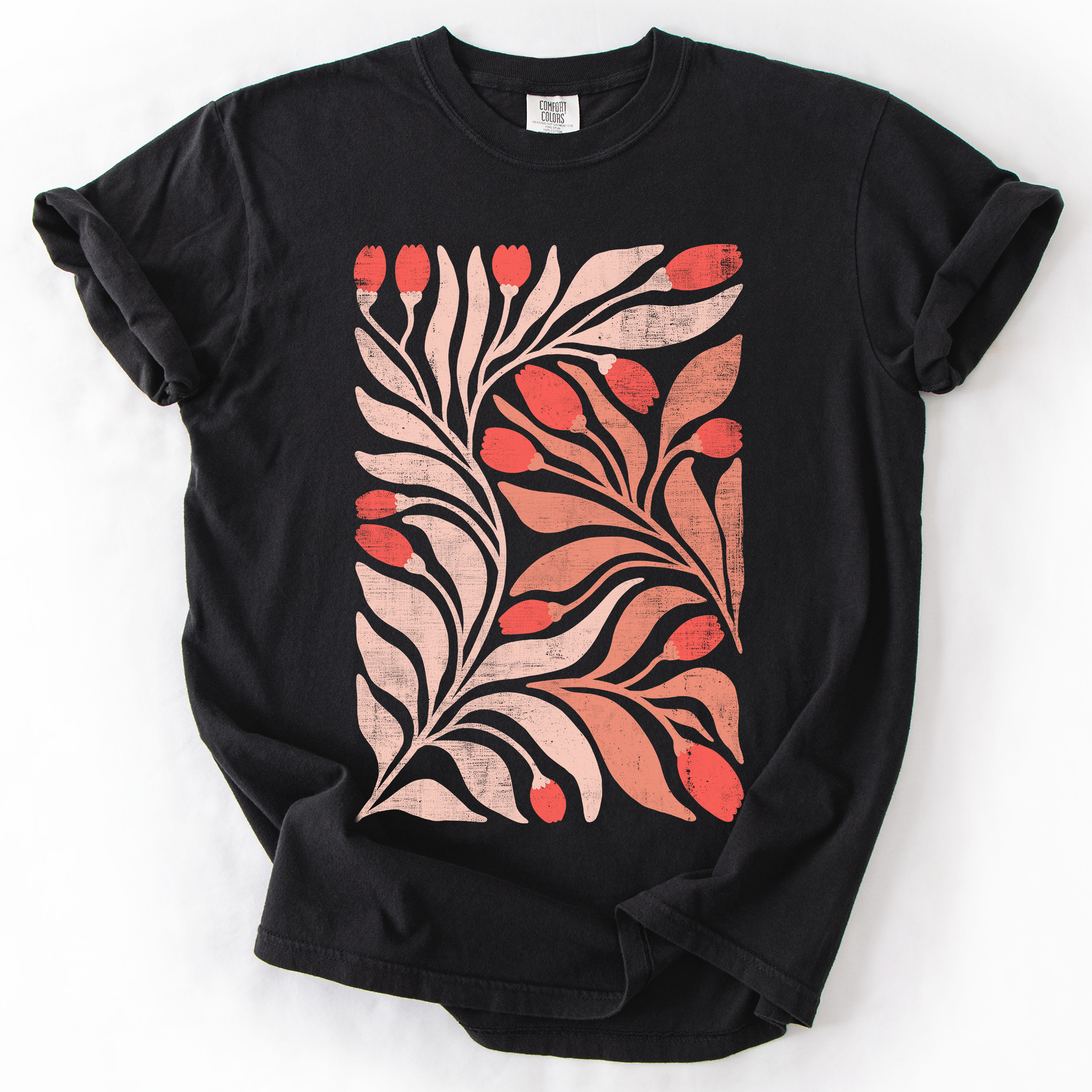 Red Tulip Flower Pattern Vintage Boho Watercolor Floral Nature Autumn Harvest Comfort Colors Tee